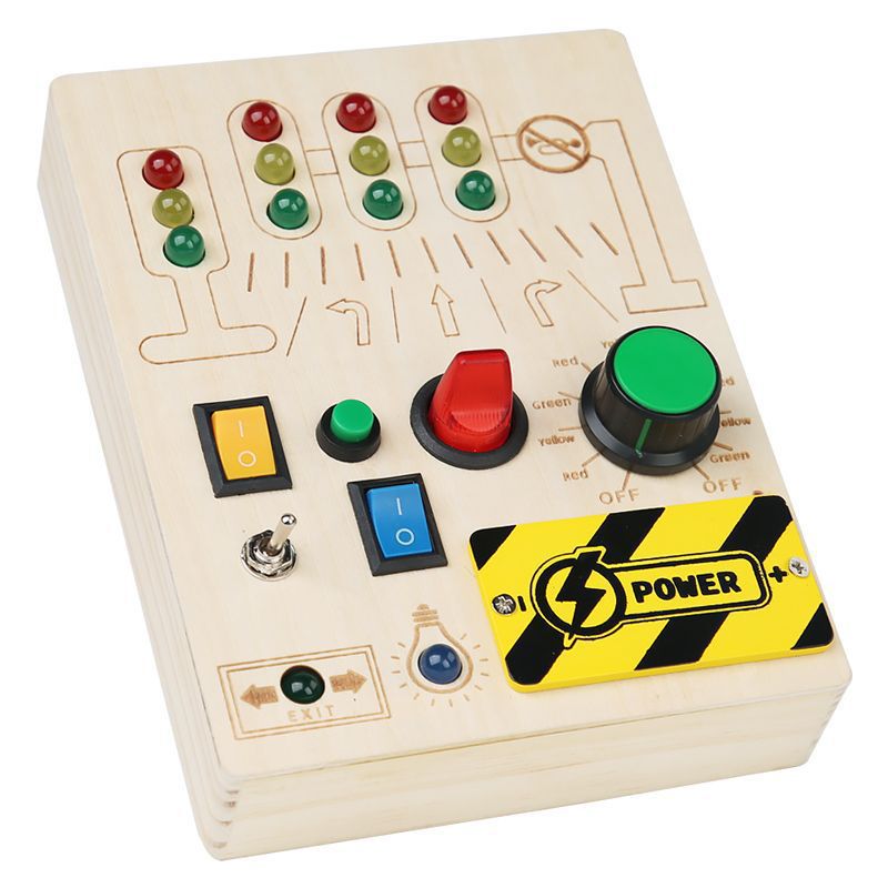 Busy Board Wooden Traffic Light Led Switch Game Kids Toy