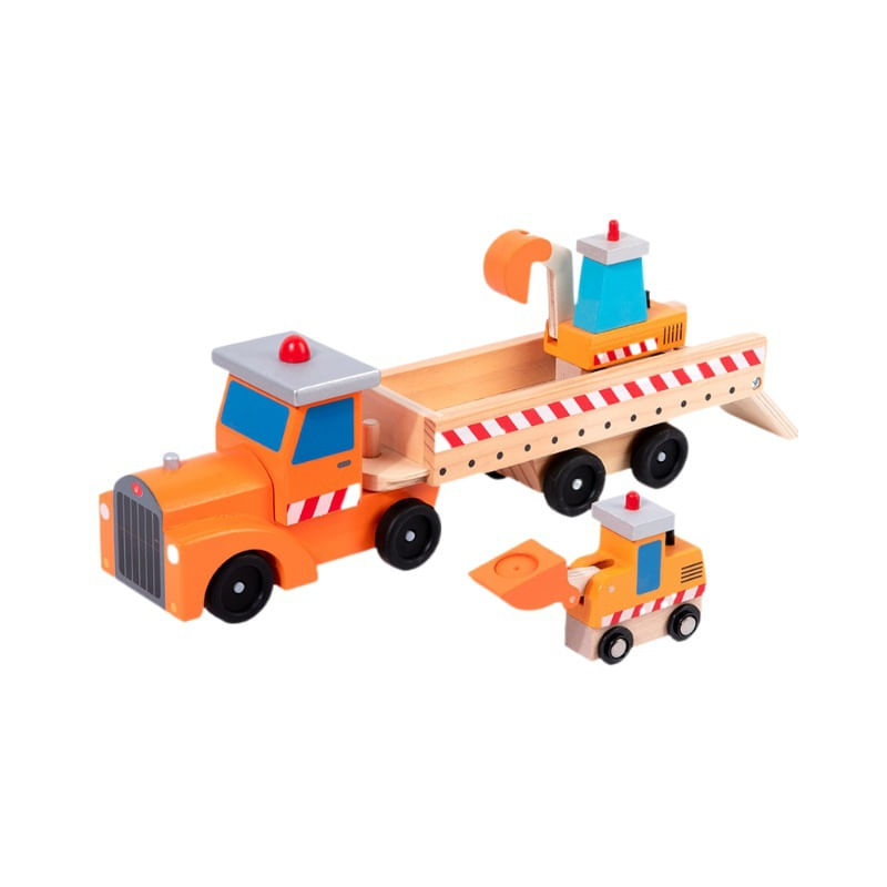 Conjunto De Modelos De Veículos De Construção E Escavadeira De Madeira