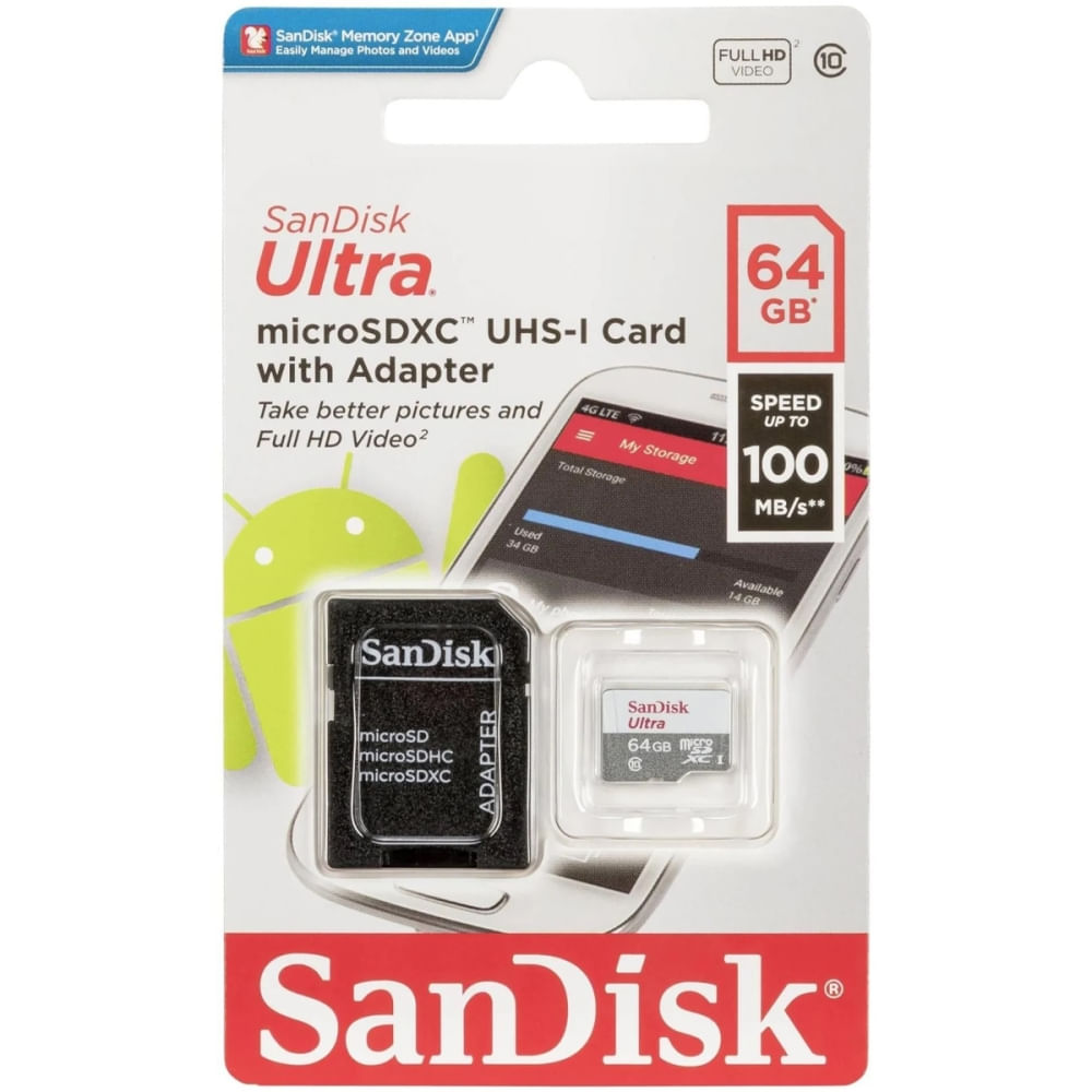 Cartao De Memoria Sandisk Ultra Sdsqunr 64g Gn3ma 64gb Micro Sd