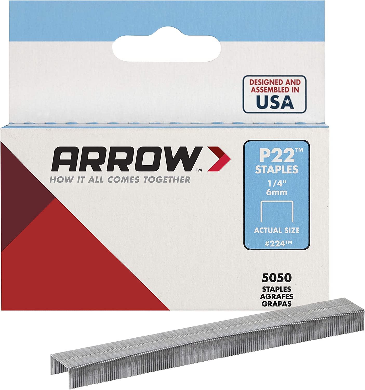 Perna Staples Arrow 224 Heavy Duty P22 De 1/4 De Polegada, Pacote 5050