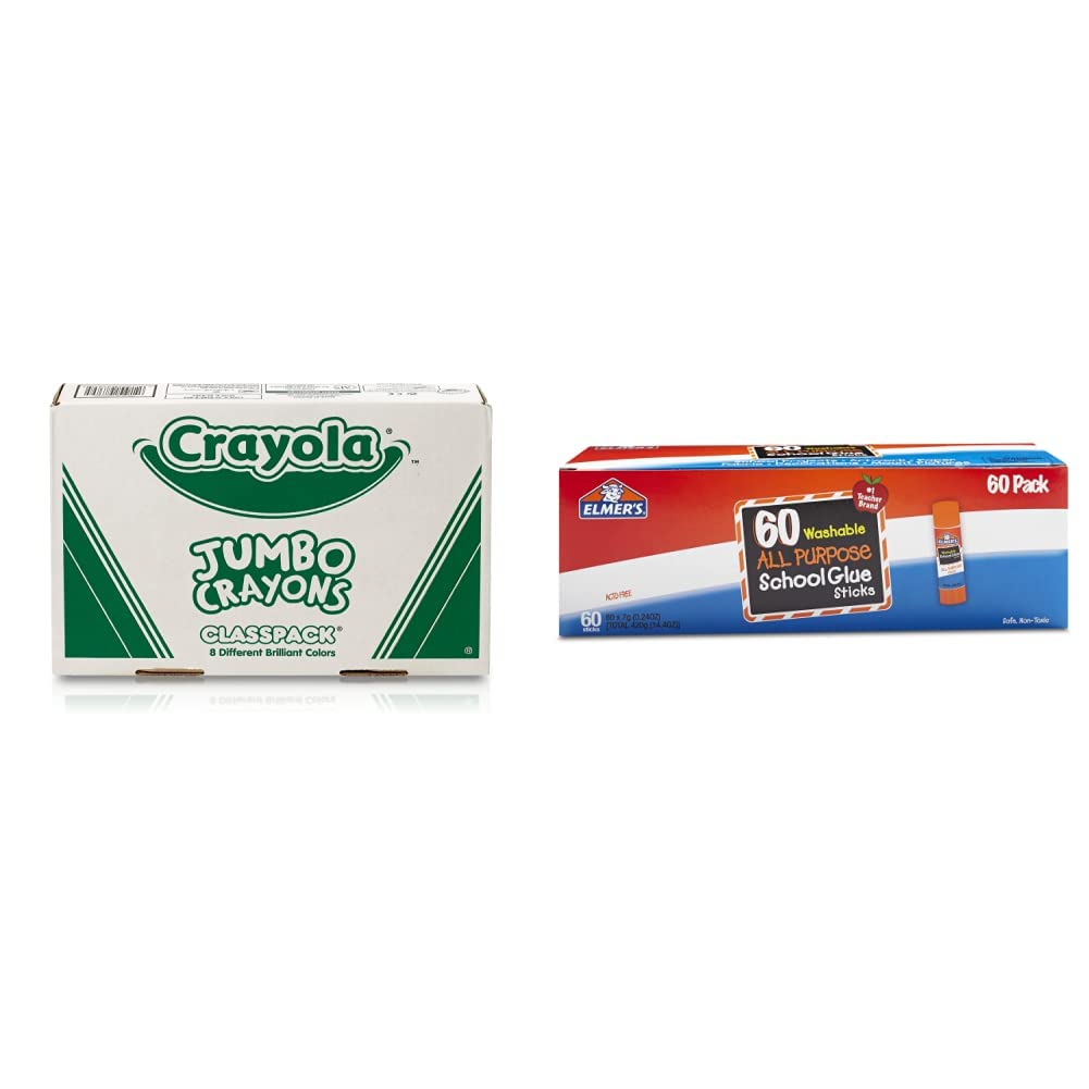 Pack Escolar Crayola: 200 Crayones Jumbo + 60 Barras De Pegamento Elmer's