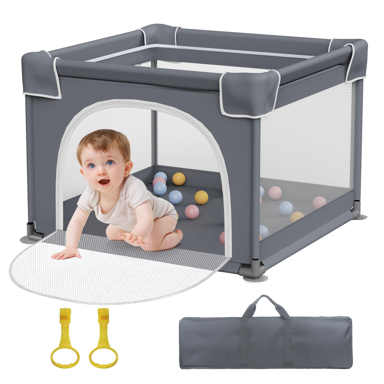 Baby Playpen Jixrolyn Dobrável Com Tapete Extra Grande De 71 X 59 Polegadas