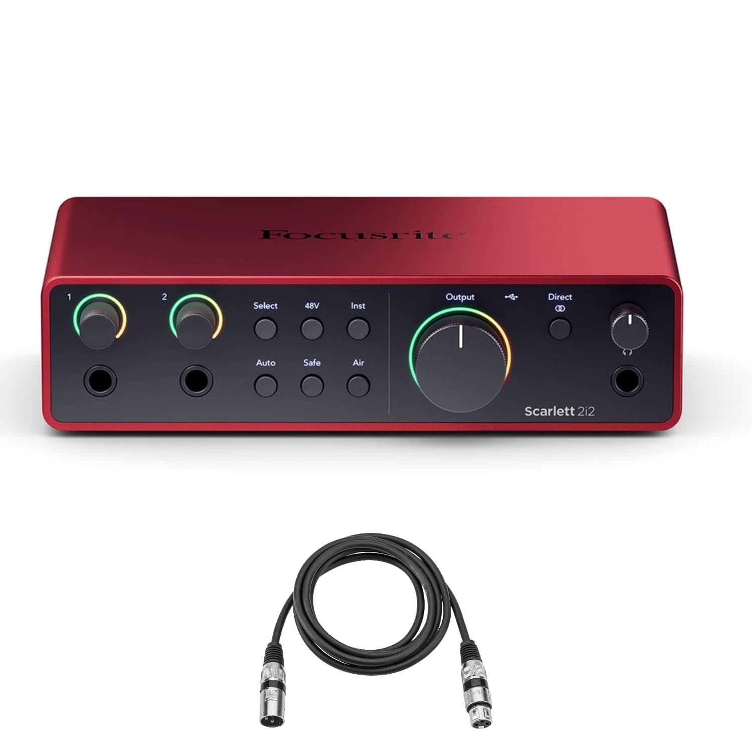 Interface Usb Focusrite Scarlett 2i2 De 4ª Geração Com Pacote De Software Suite Com Cabo Xlr H&amp;A De 10 Pés