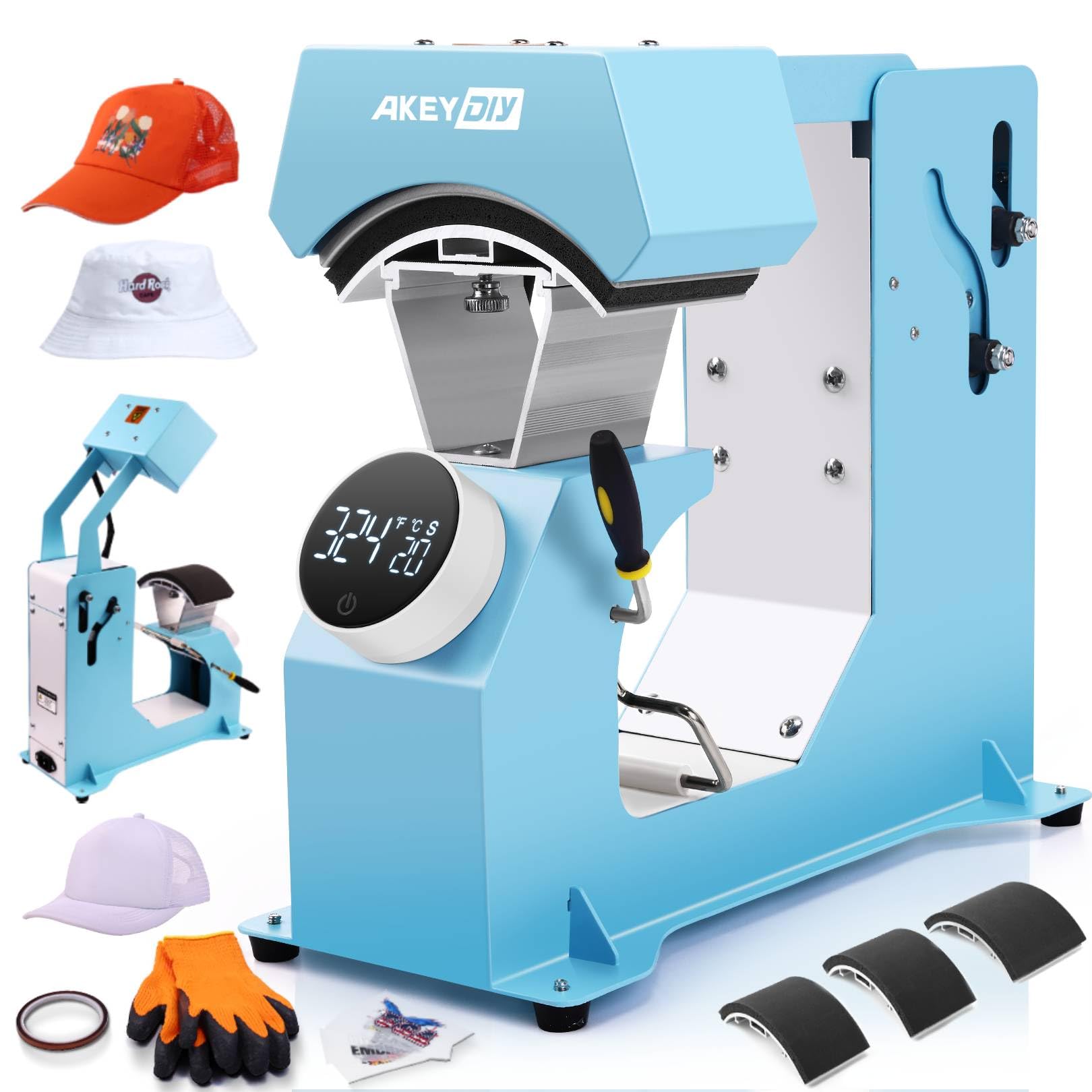 Máquina De Prensa Térmica Akeydiy Auto Hat Para Bonés 3 Em 1, 3 Unidades