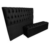 Cabeceira e Recamier Vintage King Suede Preto