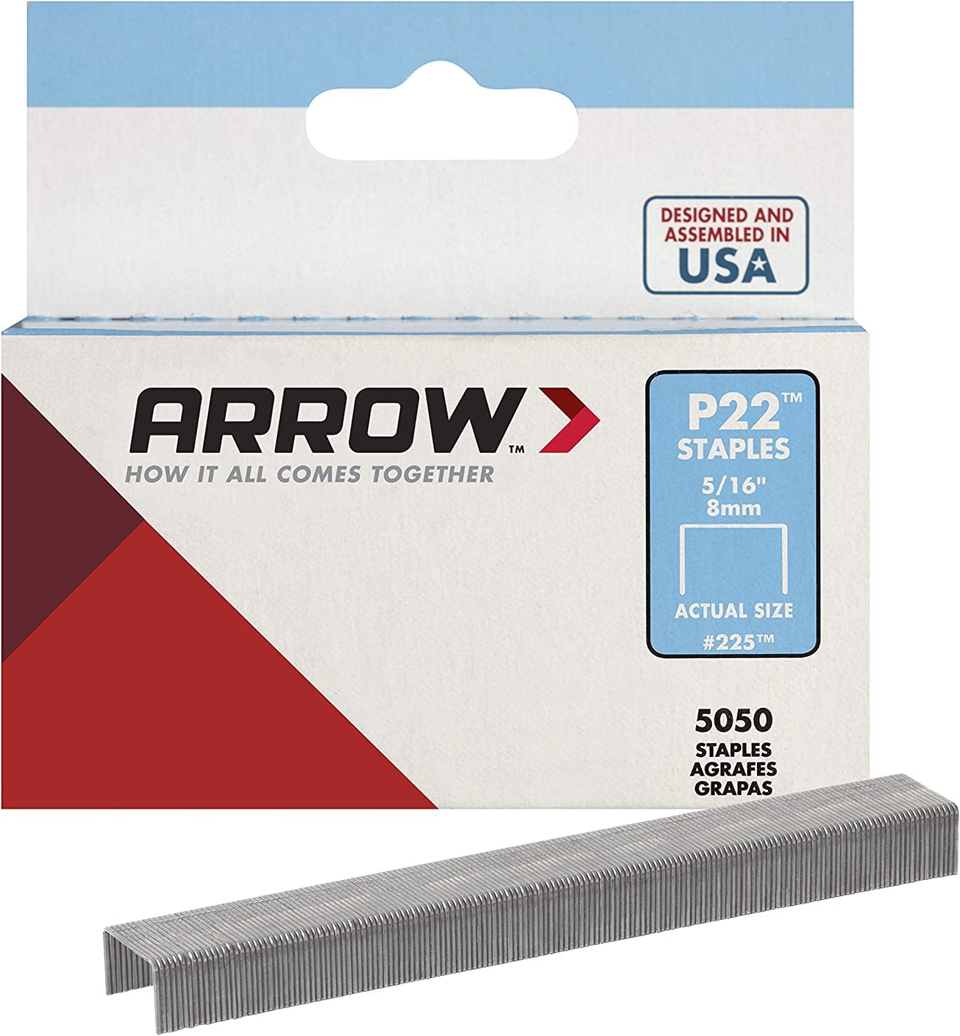 Staples Arrow Fastener 225 P22 Heavy Duty, Pacote 5050, Perna De 8 Mm