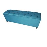 Recamier Baú Capitonê Suede Liso Azul Turquesa Casal