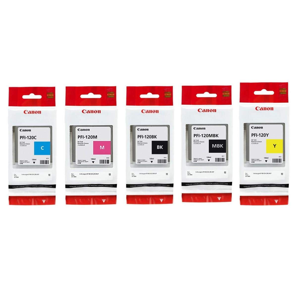 Tanque De Tinta Canon Pfi120 Pigment 130ml (Preto Fosco, Ciano, Magenta, Amarelo, Preto)