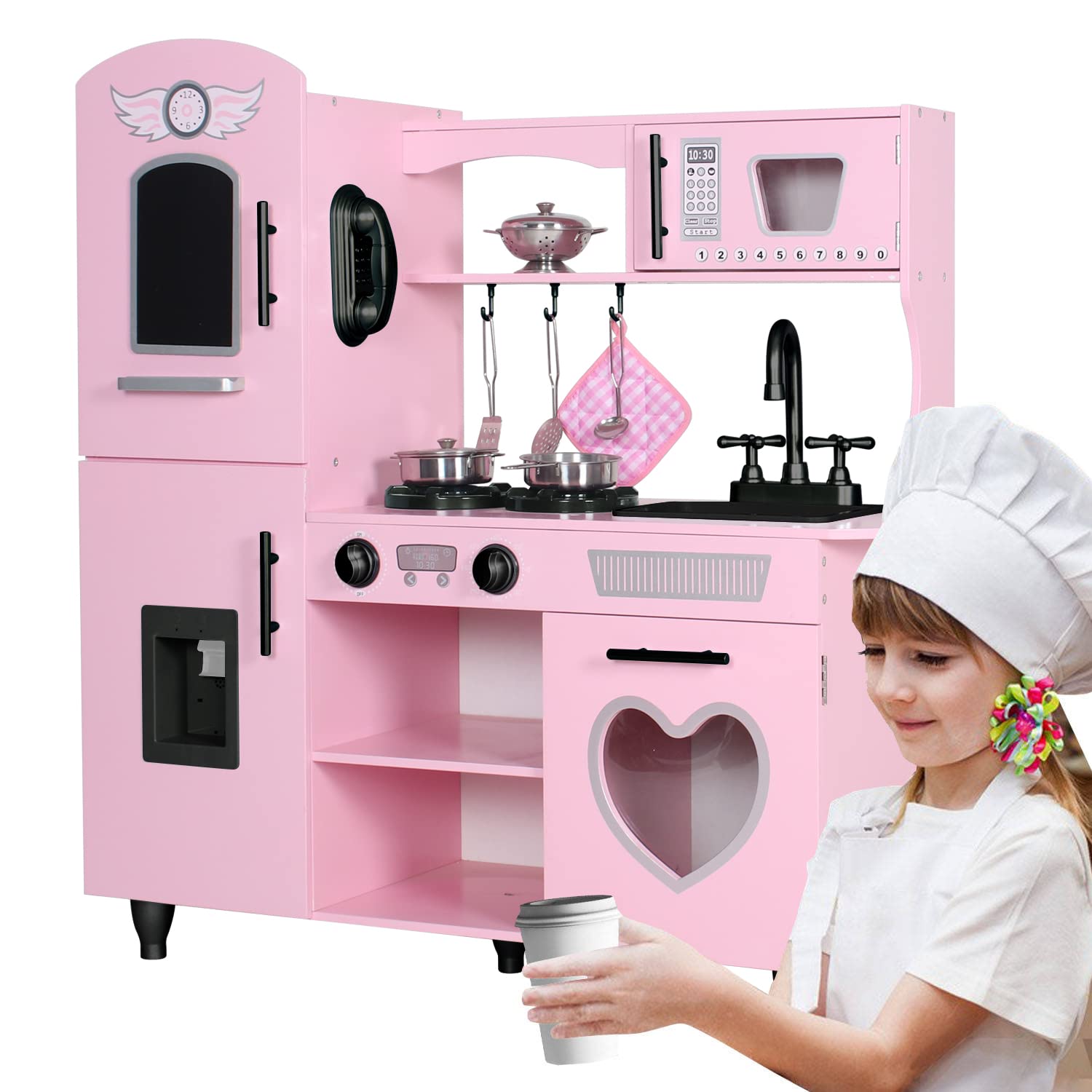 Play Kitchen Taohfe Wooden Kids Pink Com Luzes E Sons 3+
