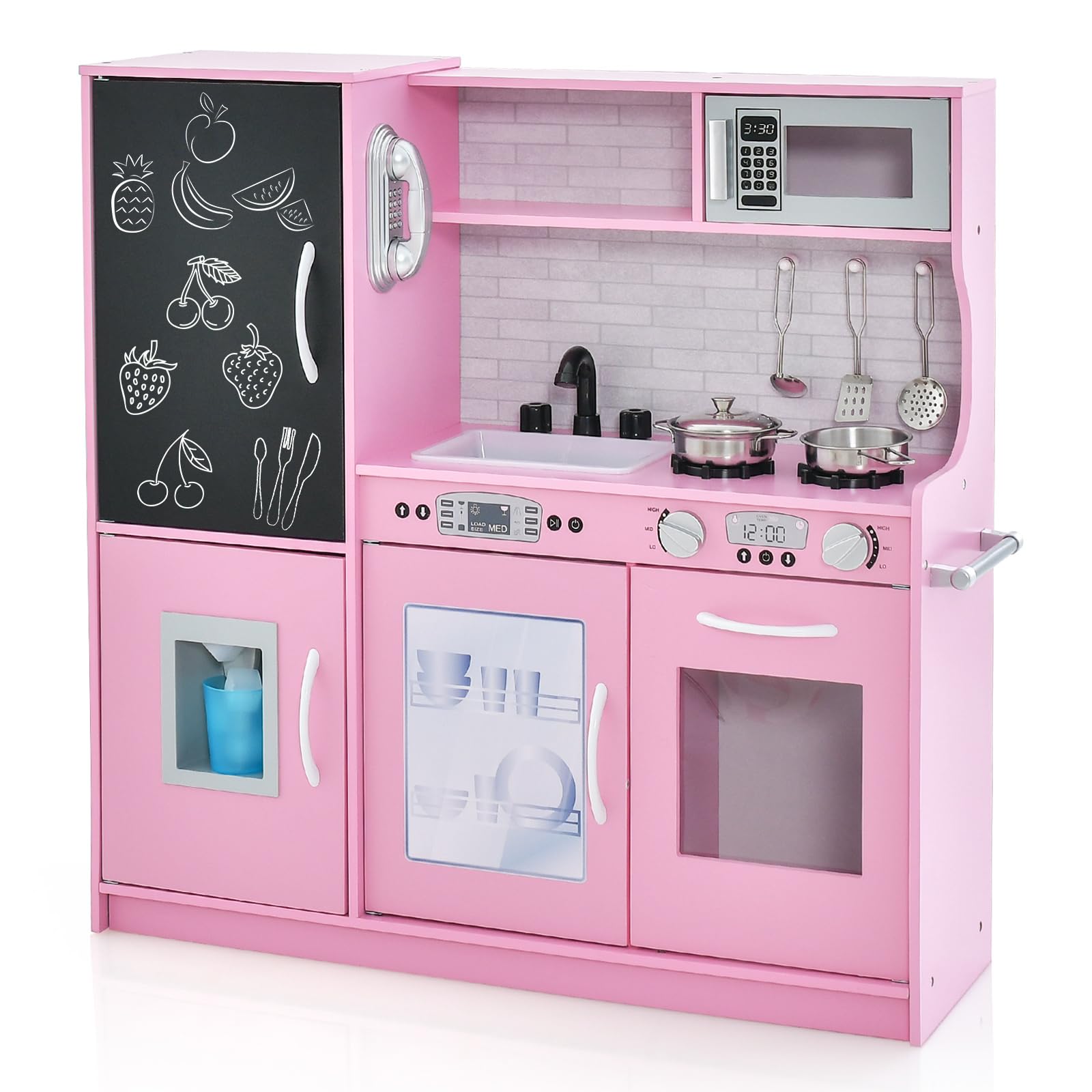 Conjunto De Brinquedos De Cozinha Honey Joy Pink Kids De Madeira Com Acessórios