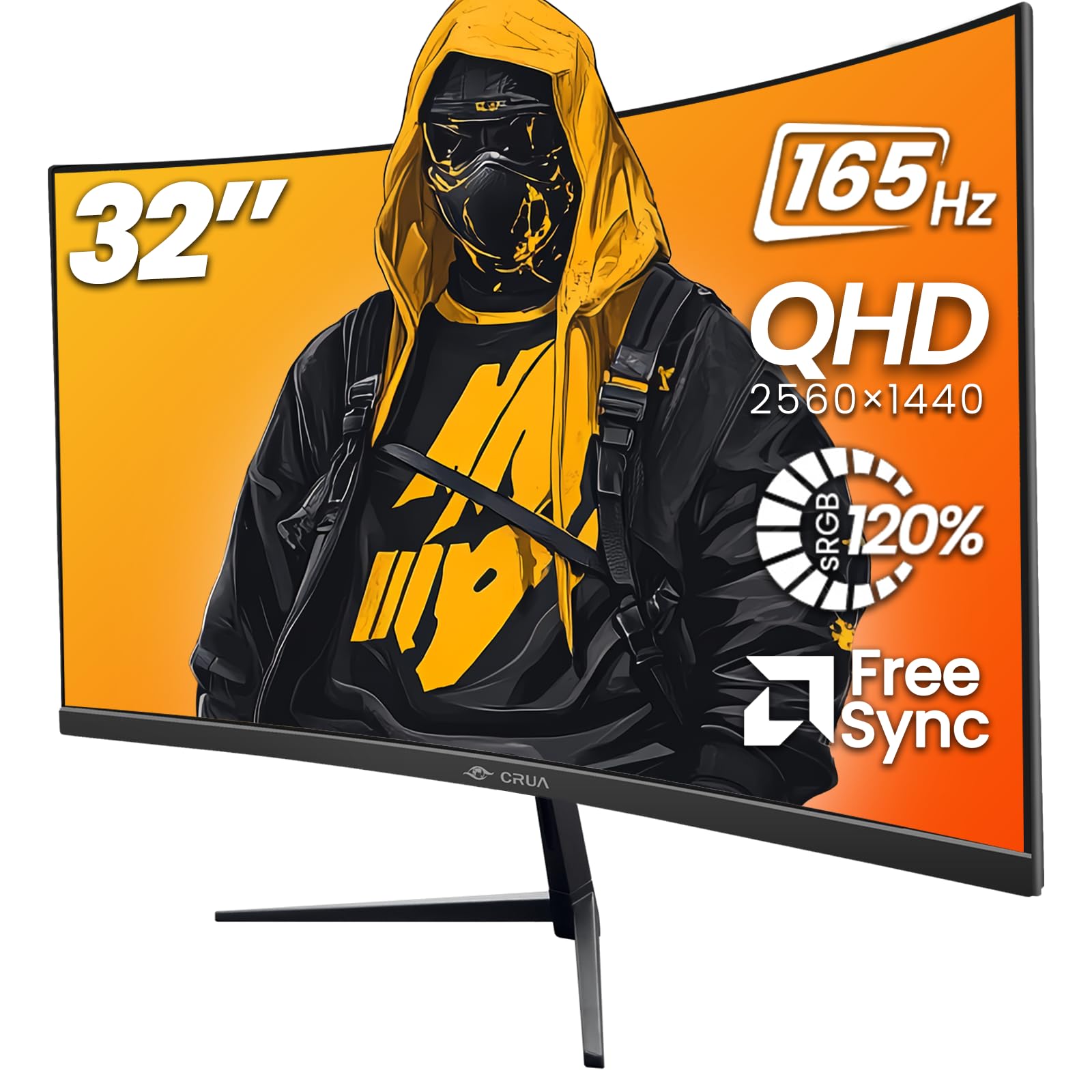 Monitor De Jogos Crua 32 Polegadas 2k Qhd 165 Hz Freesync Hdmi/dp Preto