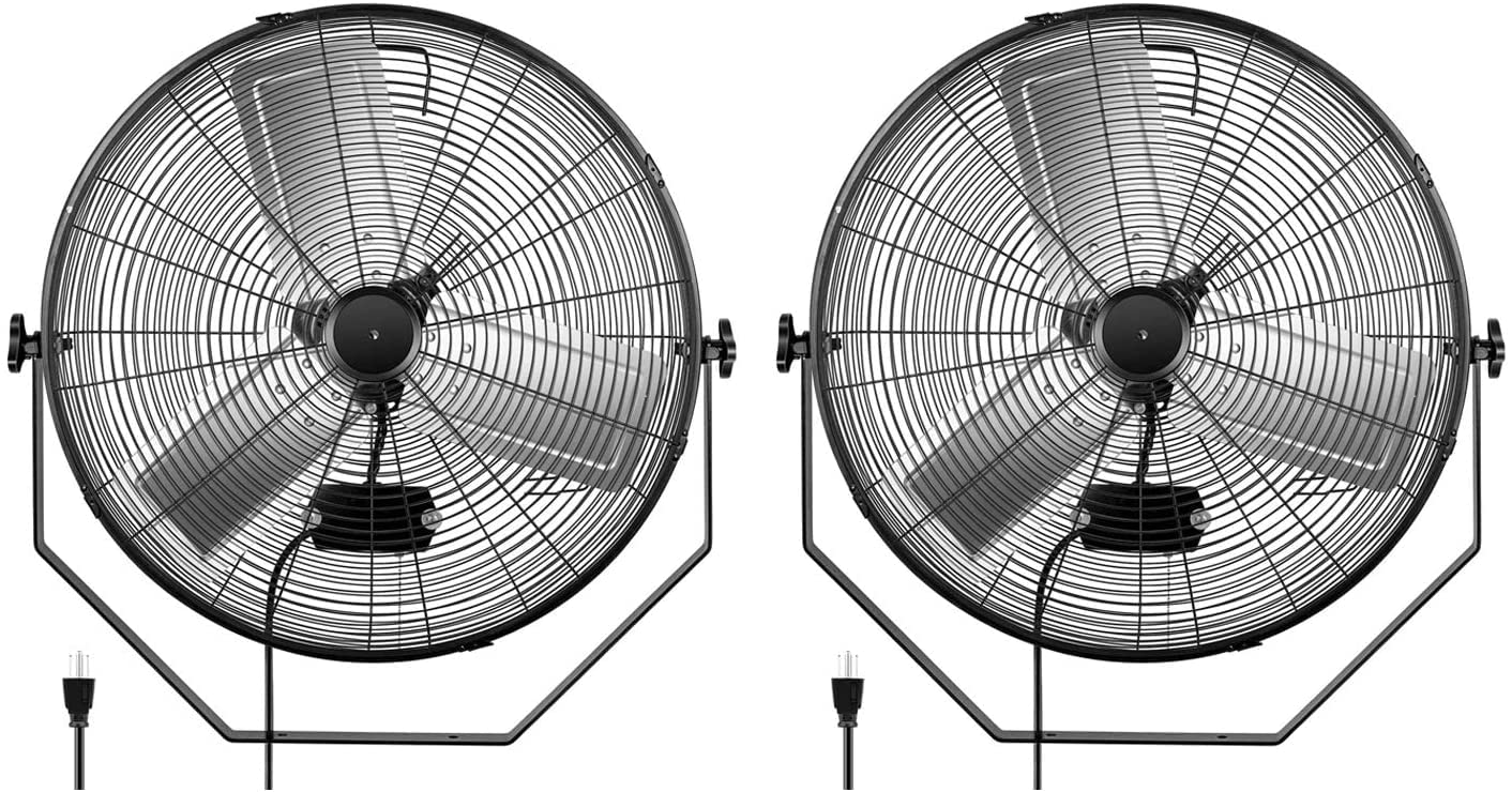 Ventilador Industrial De Parede Simple Deluxe De 24 Polegadas, Pacote Com 2 Unidades, Preto