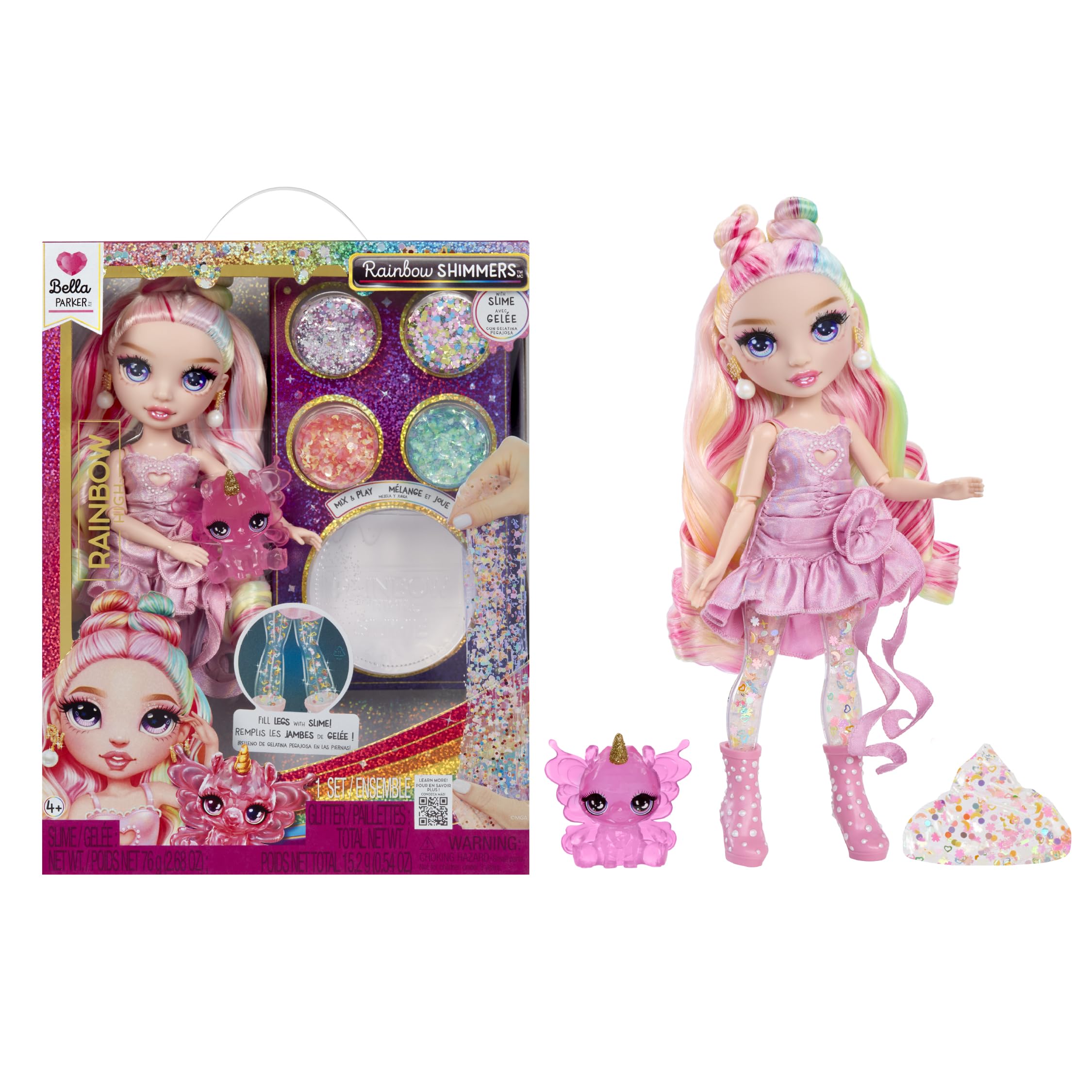 Muñeca De Moda Rainbow High Bella Rosa 28 Cm Con Kit De Slime