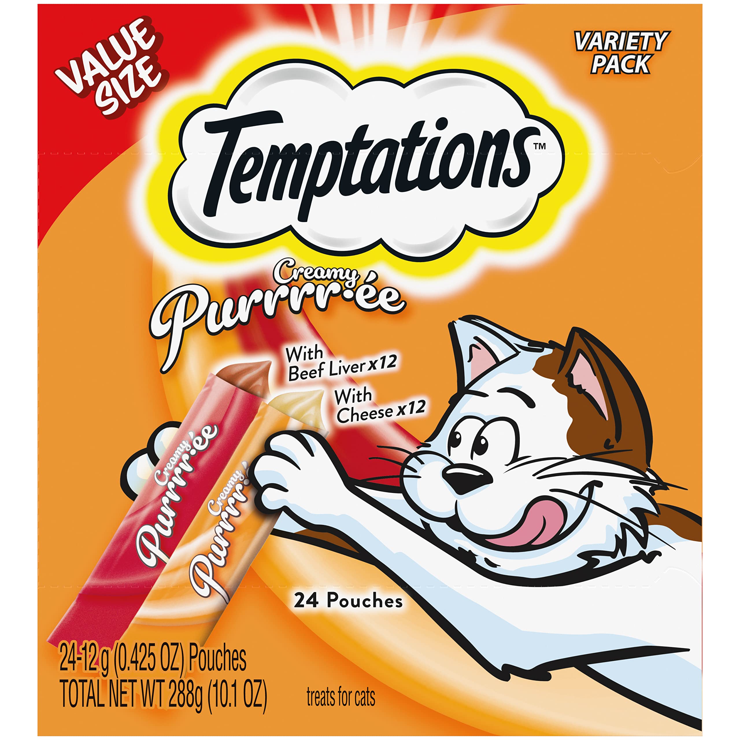 Purê Cremoso De Fígado Bovino Cat Treats Temptations 24x12ml