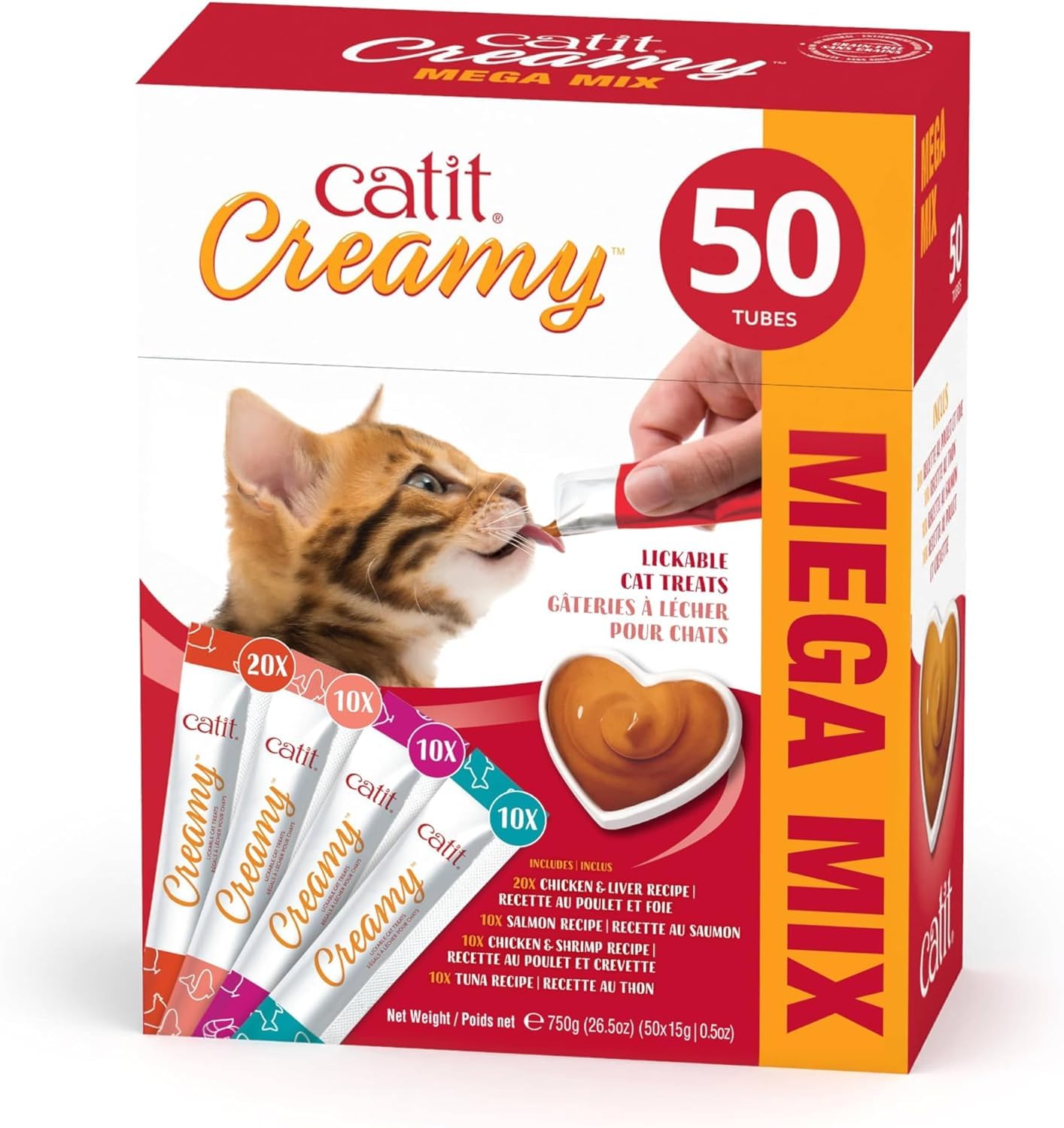 Cat Treat Catit Creamy Lickable Healthy Flavors, Pacote Com 50