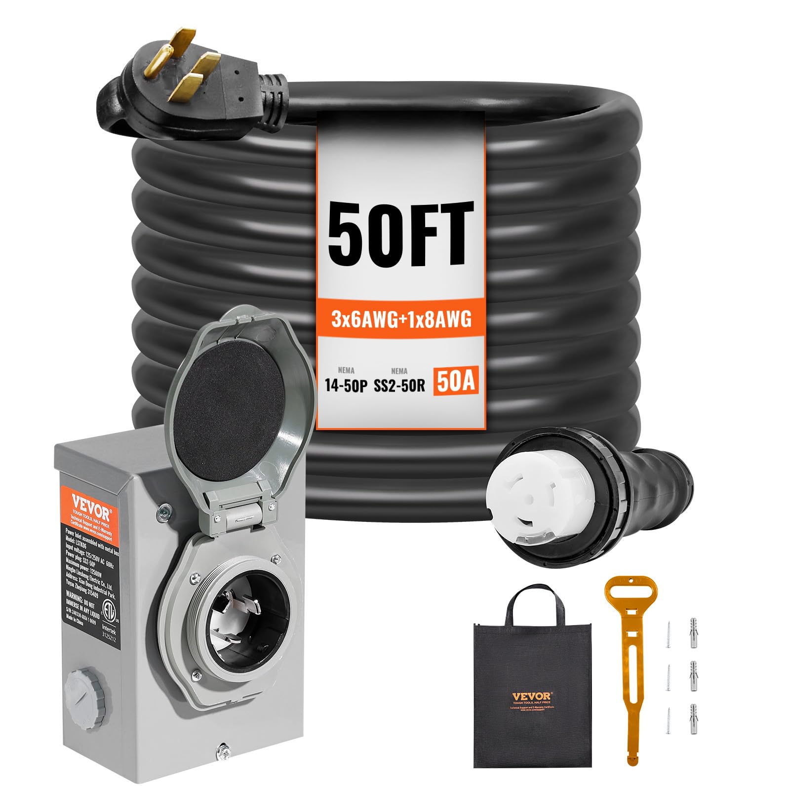 Cabo De Gerador E Kit De Caixa De Entrada De Alimentação Vevor 50 Amp 50ft