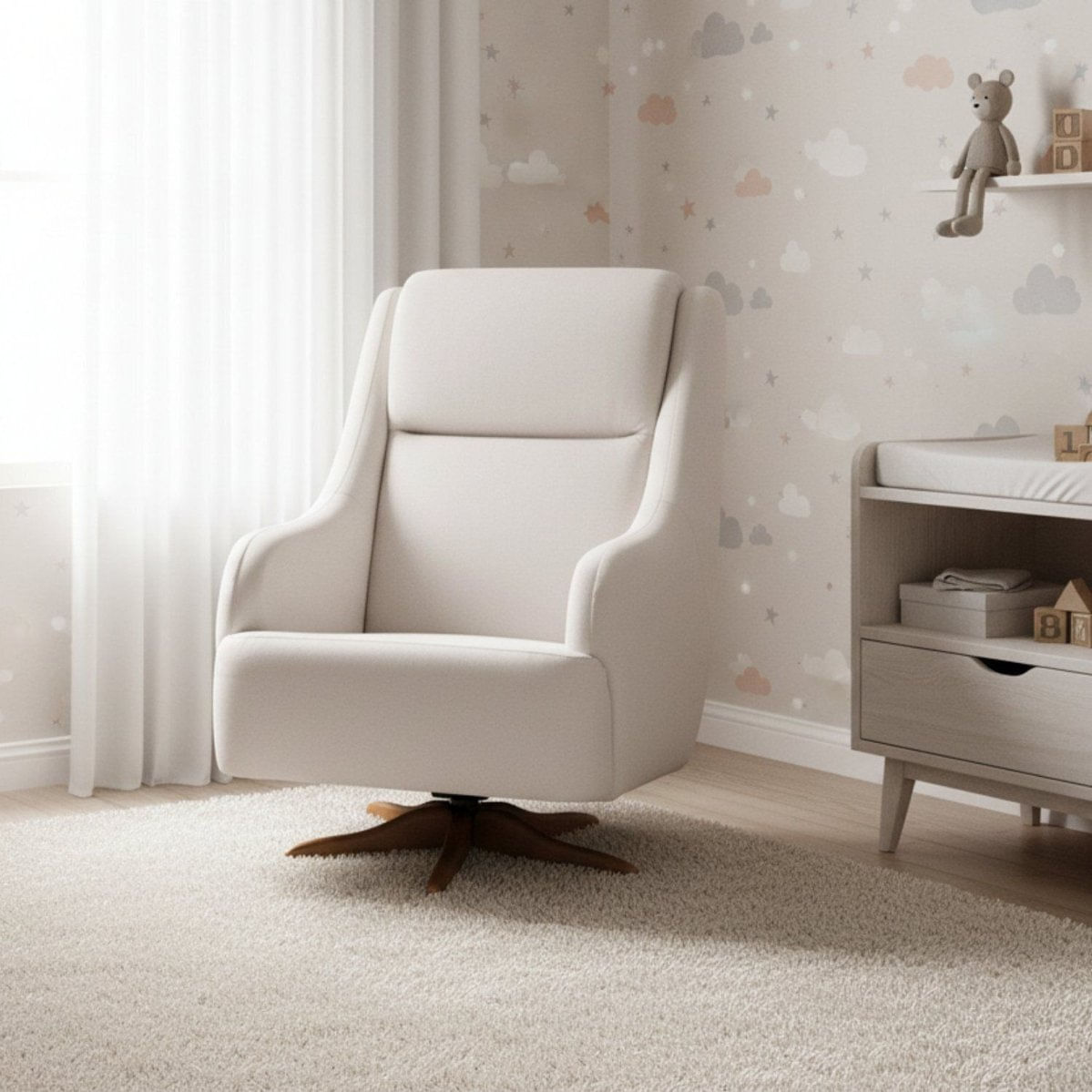 Poltrona De Amamentação Giratória E Balanço Queen Bege