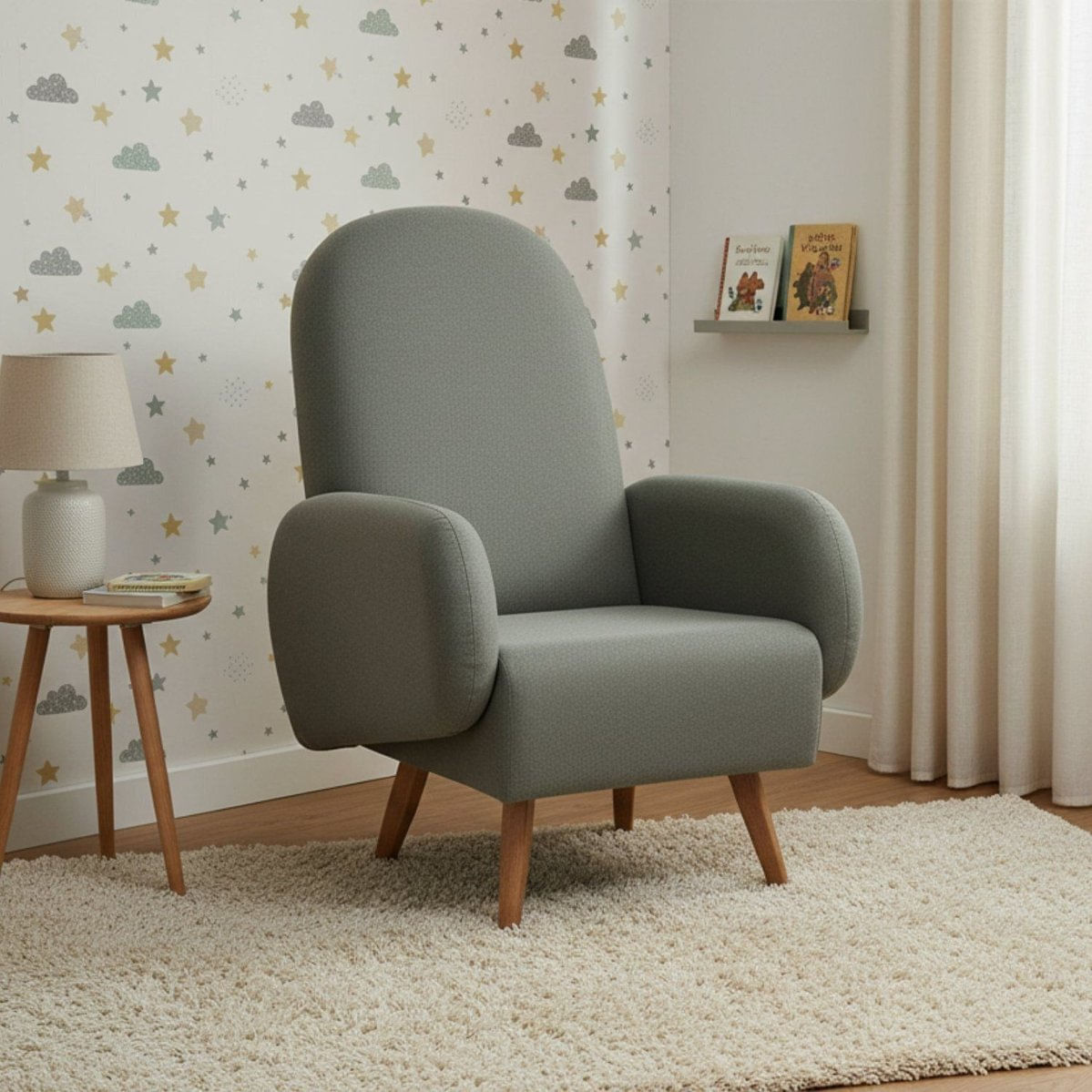 Poltrona De Amamentação Pés Madeira Wave Verde