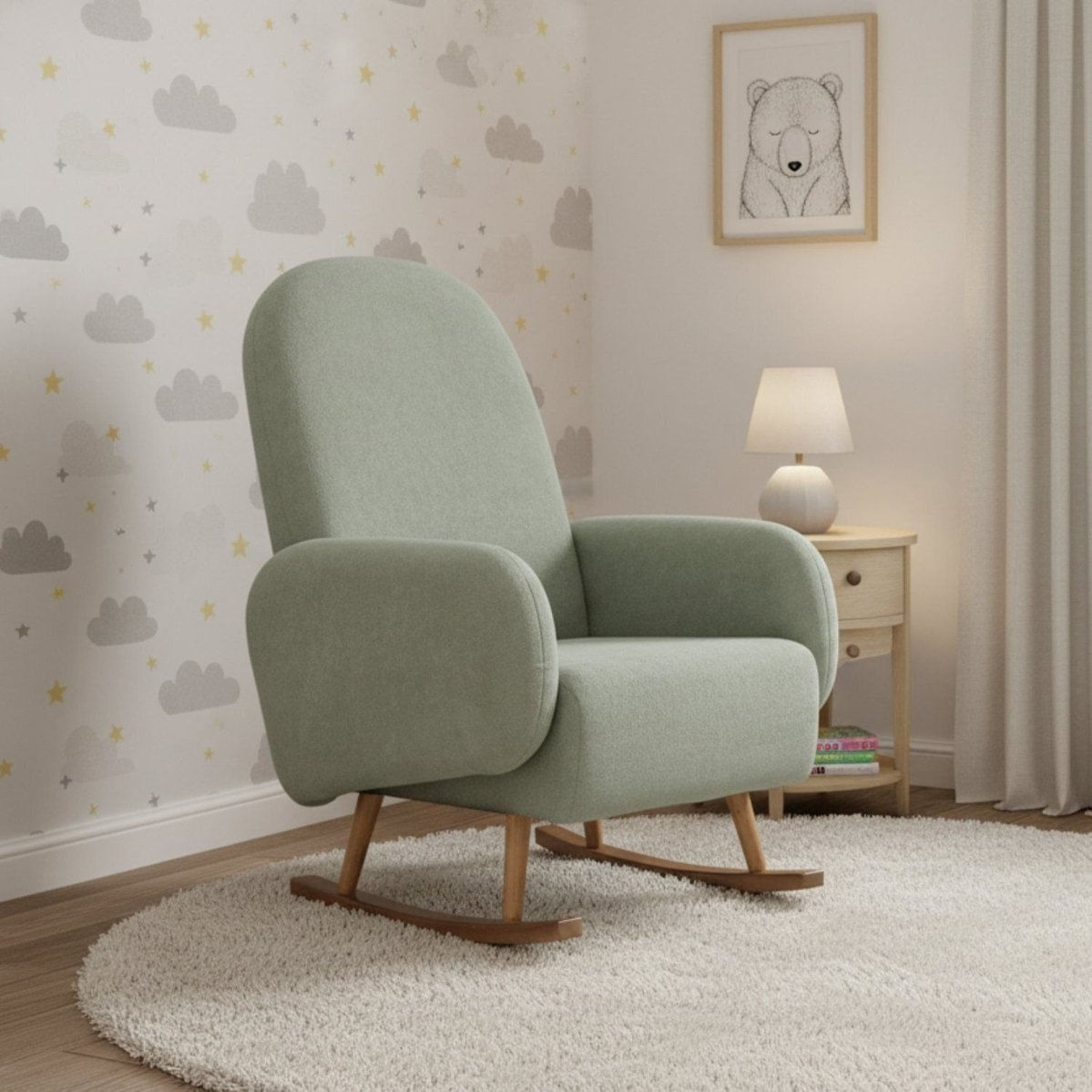 Poltrona De Amamentação Bouclé Balanço Wave Verde Claro