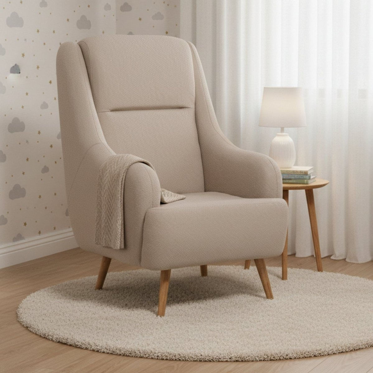 Poltrona De Amamentação Fixa Com 4 Pés Queen Marrom Claro