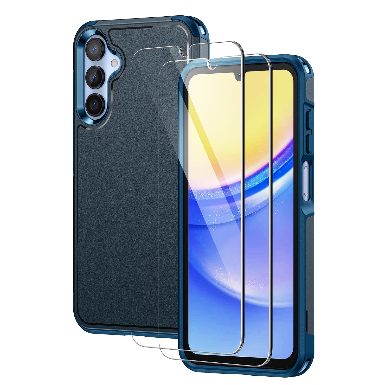 Capa Lanhiem Para Samsung Galaxy A15 Com 2 Vidros Temperados Azul Marinho