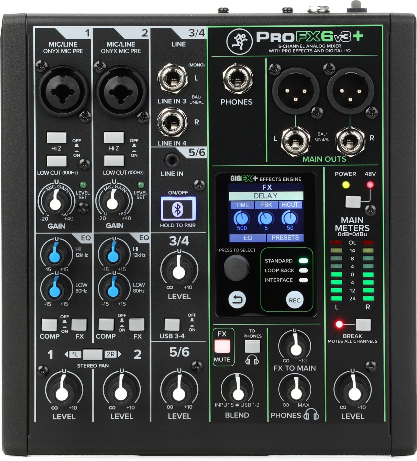 Mixer Mackie ProFX6v3+ De 6 Canais Com Efeitos, USB E Bluetooth