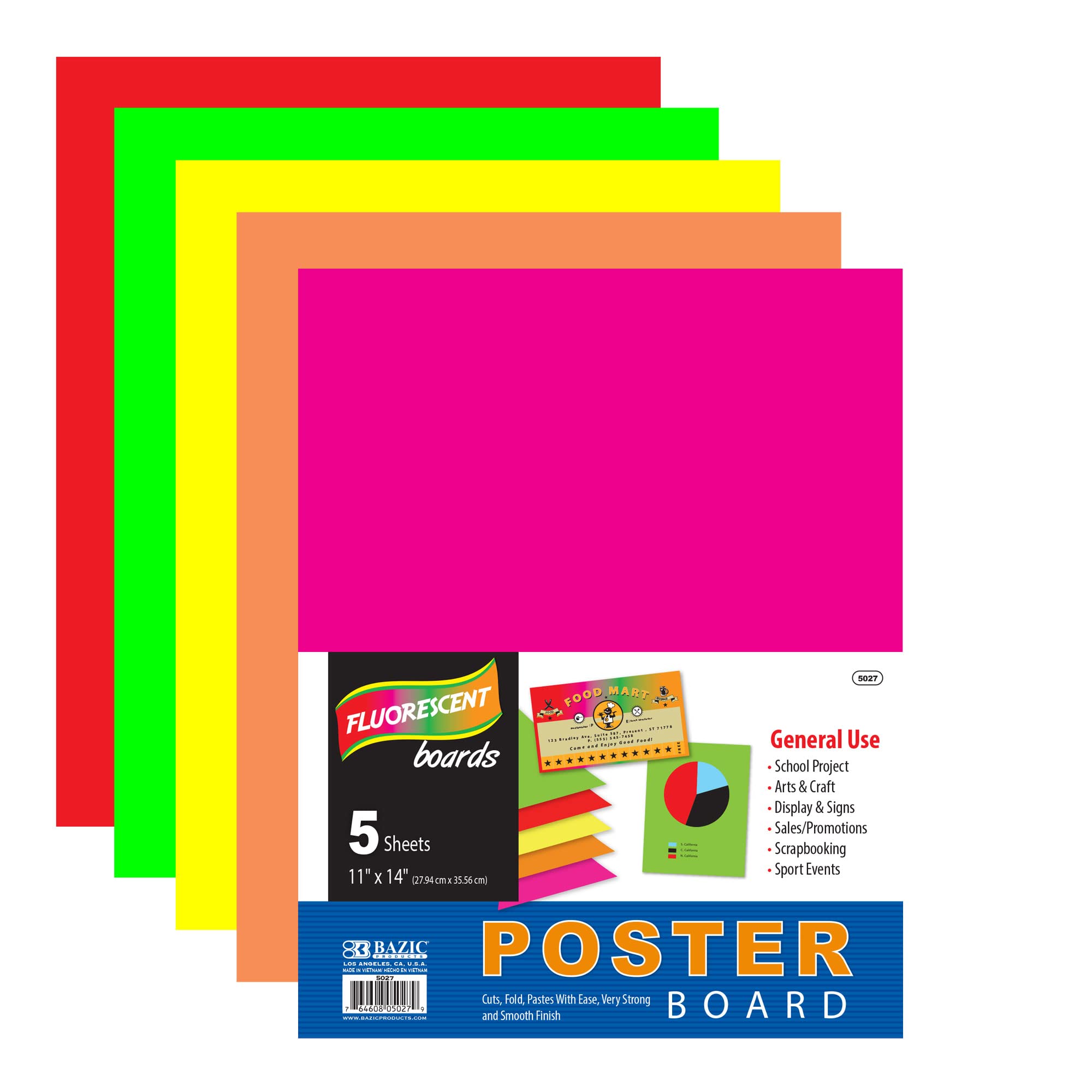 Cartaz Fluorescente Multicolorido Bazic De 11 Polegadas X 14 Polegadas (pacote Com 5)