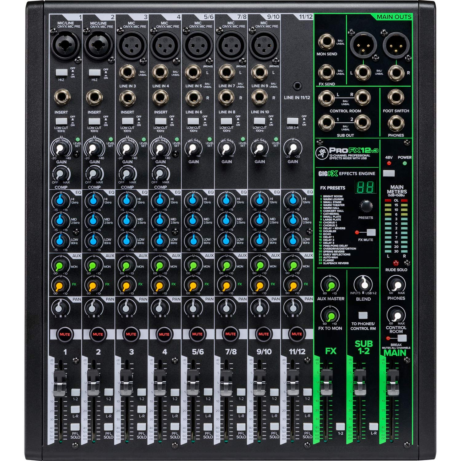 Mixer Mackie ProFX12v3 De 12 Canais Com USB E Efeitos
