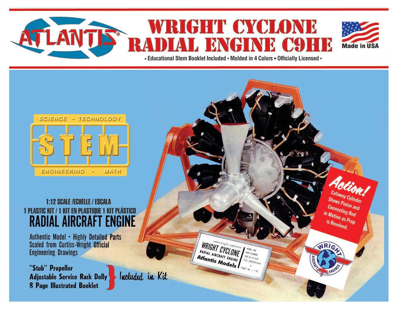 Kit De Modelos De Plástico Atlantis Stem Wright Cyclone Engine 1/12