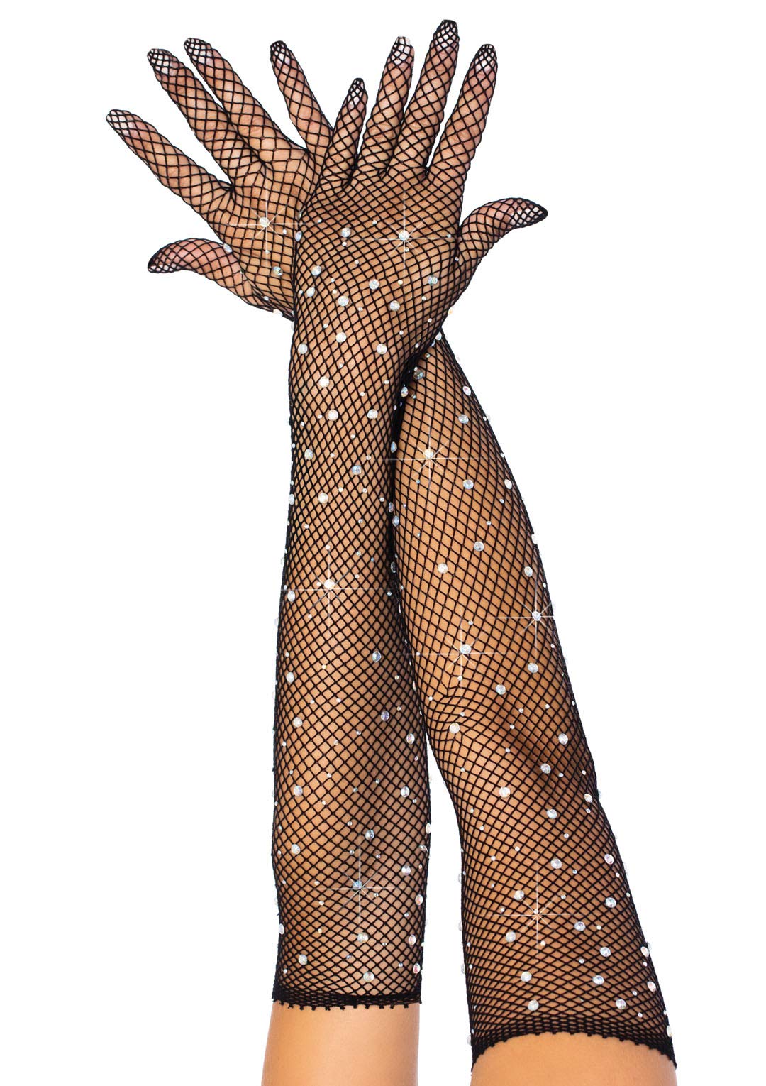 Conjunto De Lingerie Leg Avenue Rhinestone Fishnet Long Gloves Black