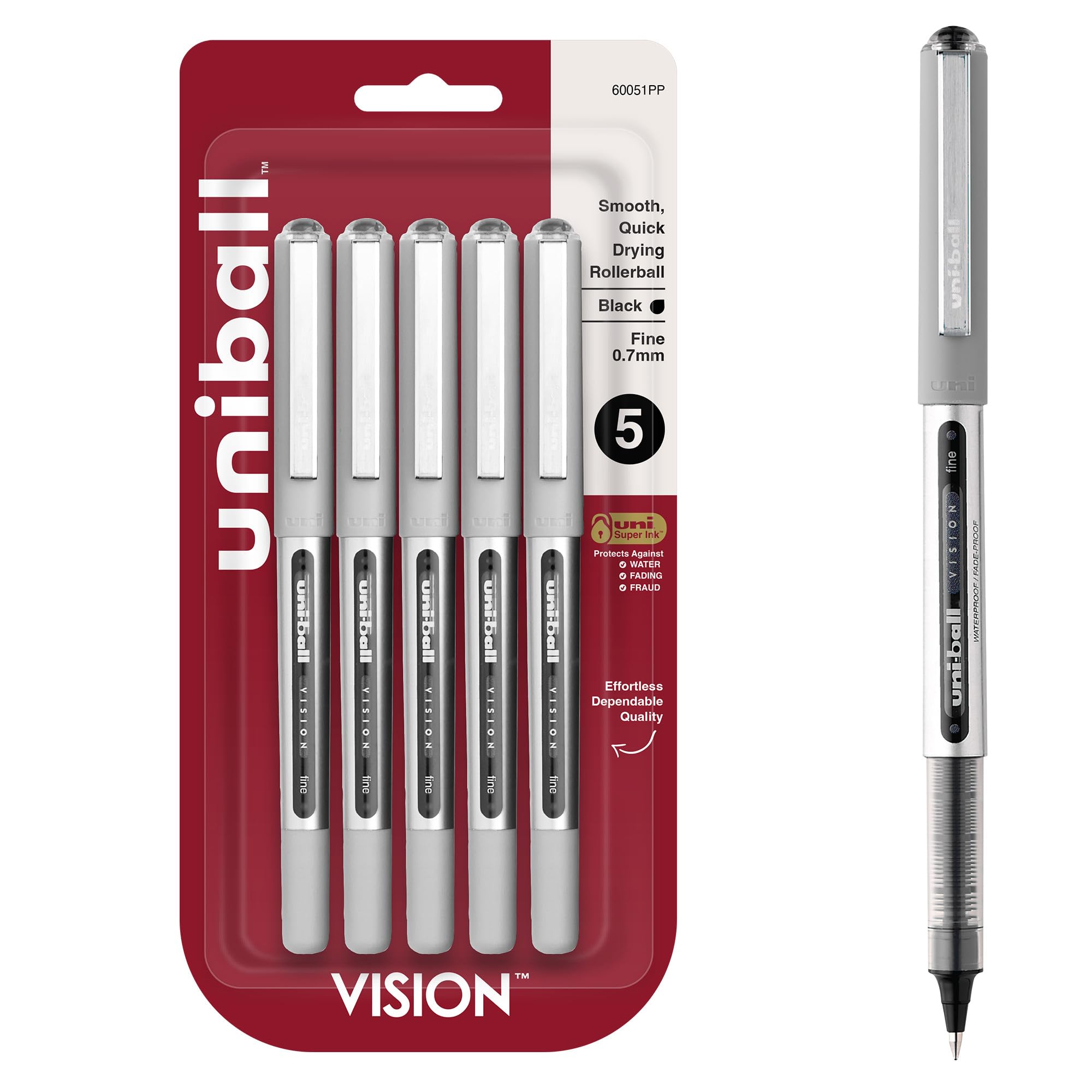 Canetas Esferográficas Uni-ball Vision Fine Point Pretas 0,7 Mm 5c