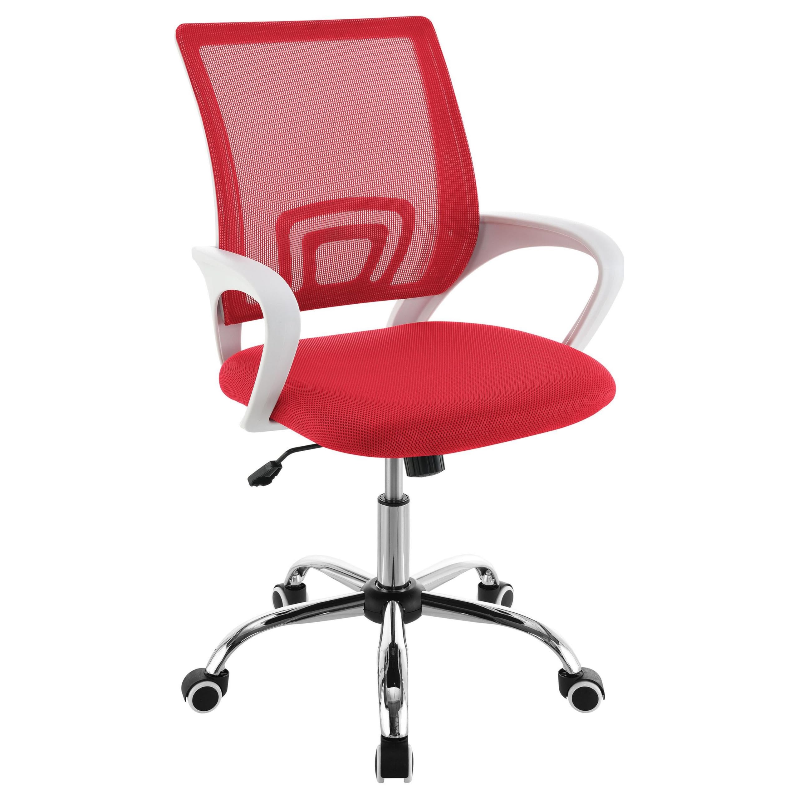 Silla De Oficina Con Ruedas Benjara Fera Ajustable Malla Roja