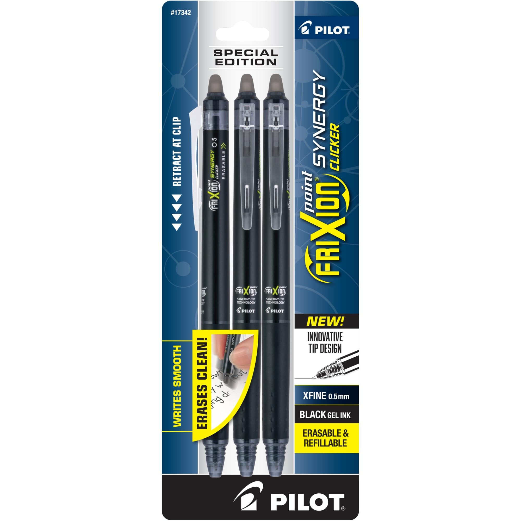 Canetas De Tinta Gel Pilot Frixion Synergy Clicker 0,5 Mm, Pacote Com 3, Pretas