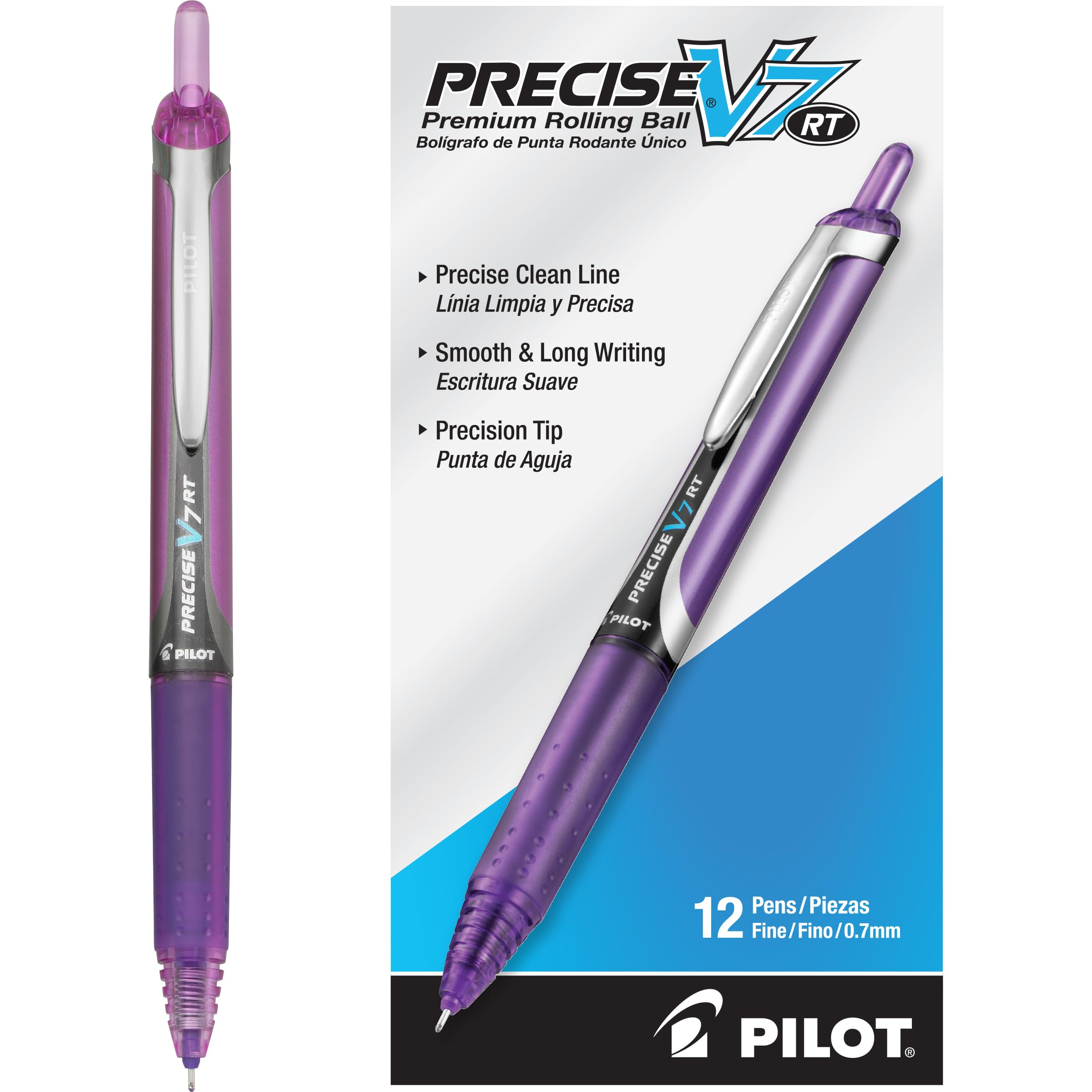 Canetas Rolling Ball Pilot Precise V7 Rt Fine Point Purple, Pacote Com 12