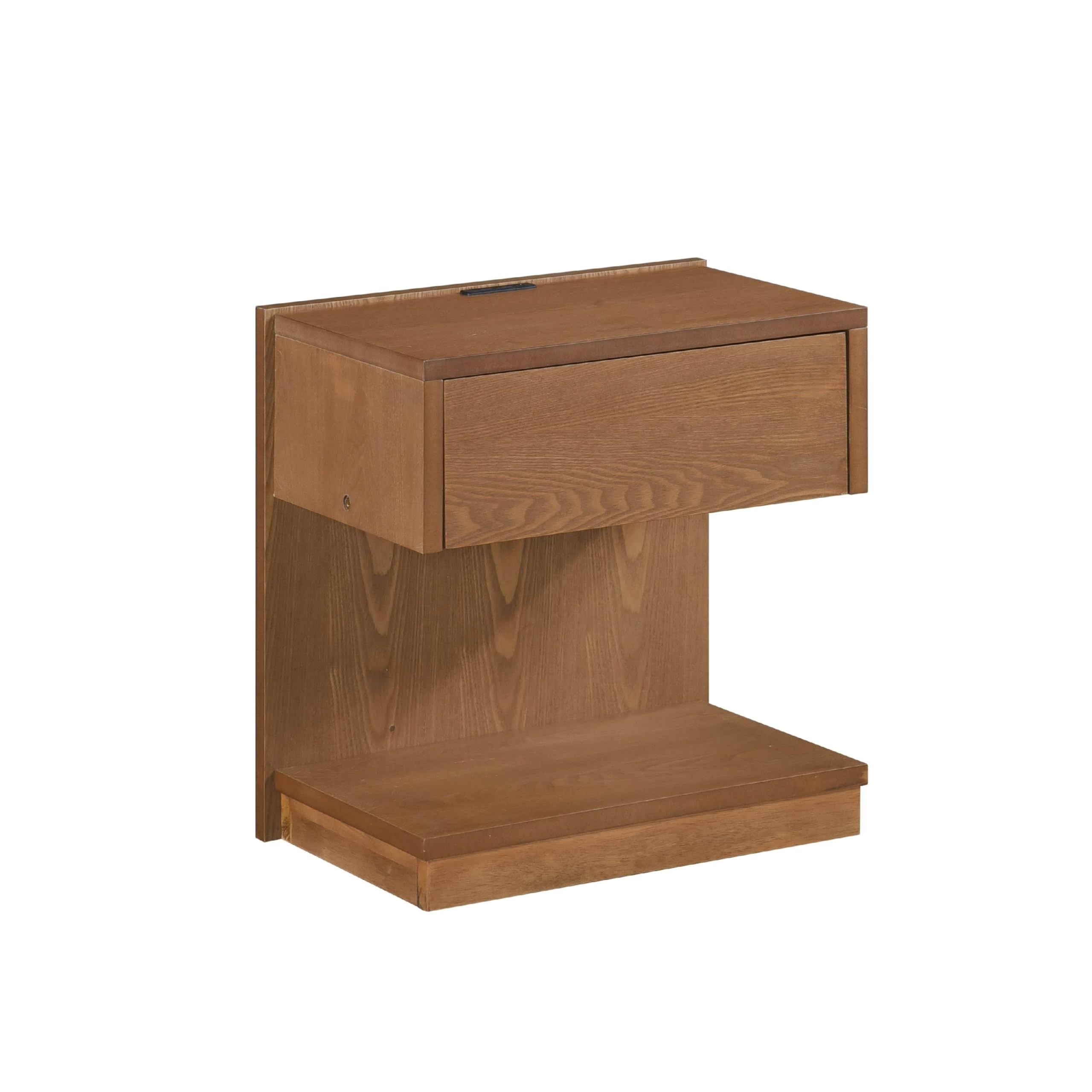 Mesa Auxiliar Benzara En Forma De C Con 1 Cajón Y Puerto Usb, Madera Color Marrón