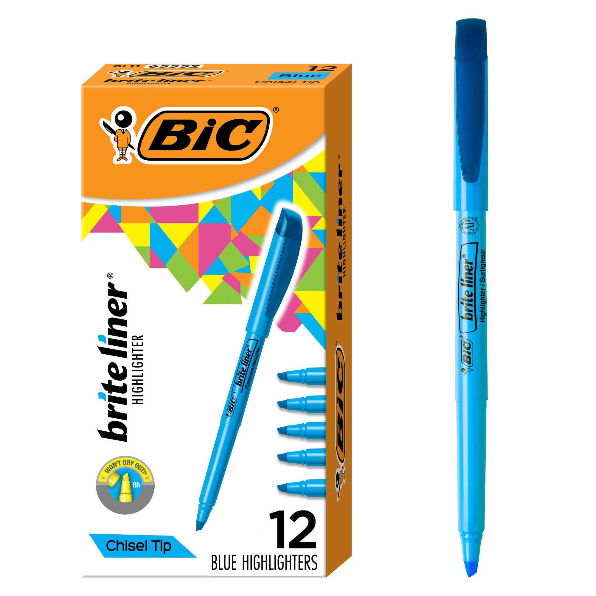 Highlighter Bic Brite Liner Chisel Tip Blue, Pacote De 12 Unidades