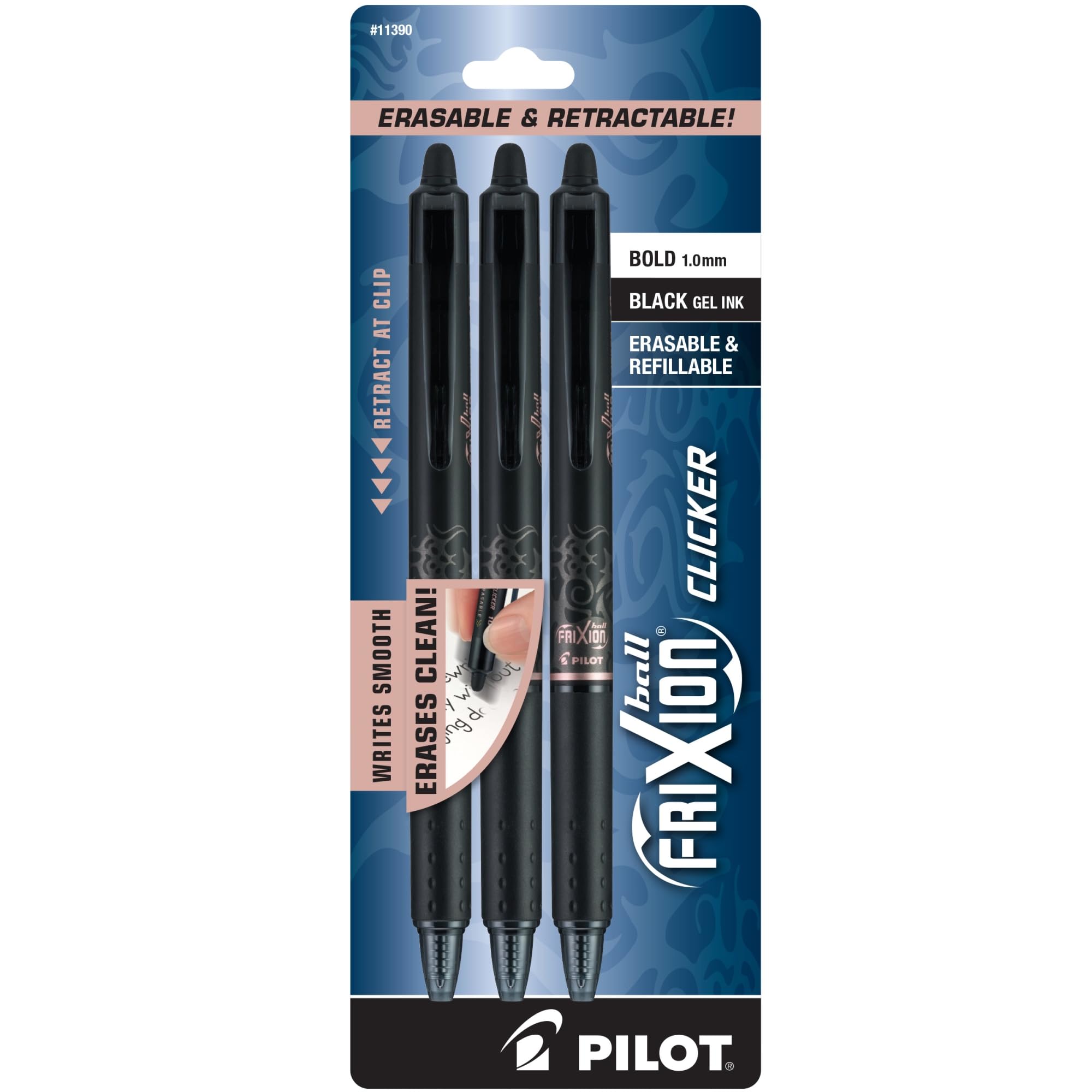 Canetas De Gel Pilot Frixion Ball Clicker Apagáveis De 1,0 Mm, Pacote Com 3