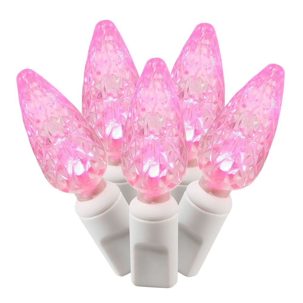 Juego De Luces Led Vickerman 100 Luces C6 Rosadas En Cable Blanco