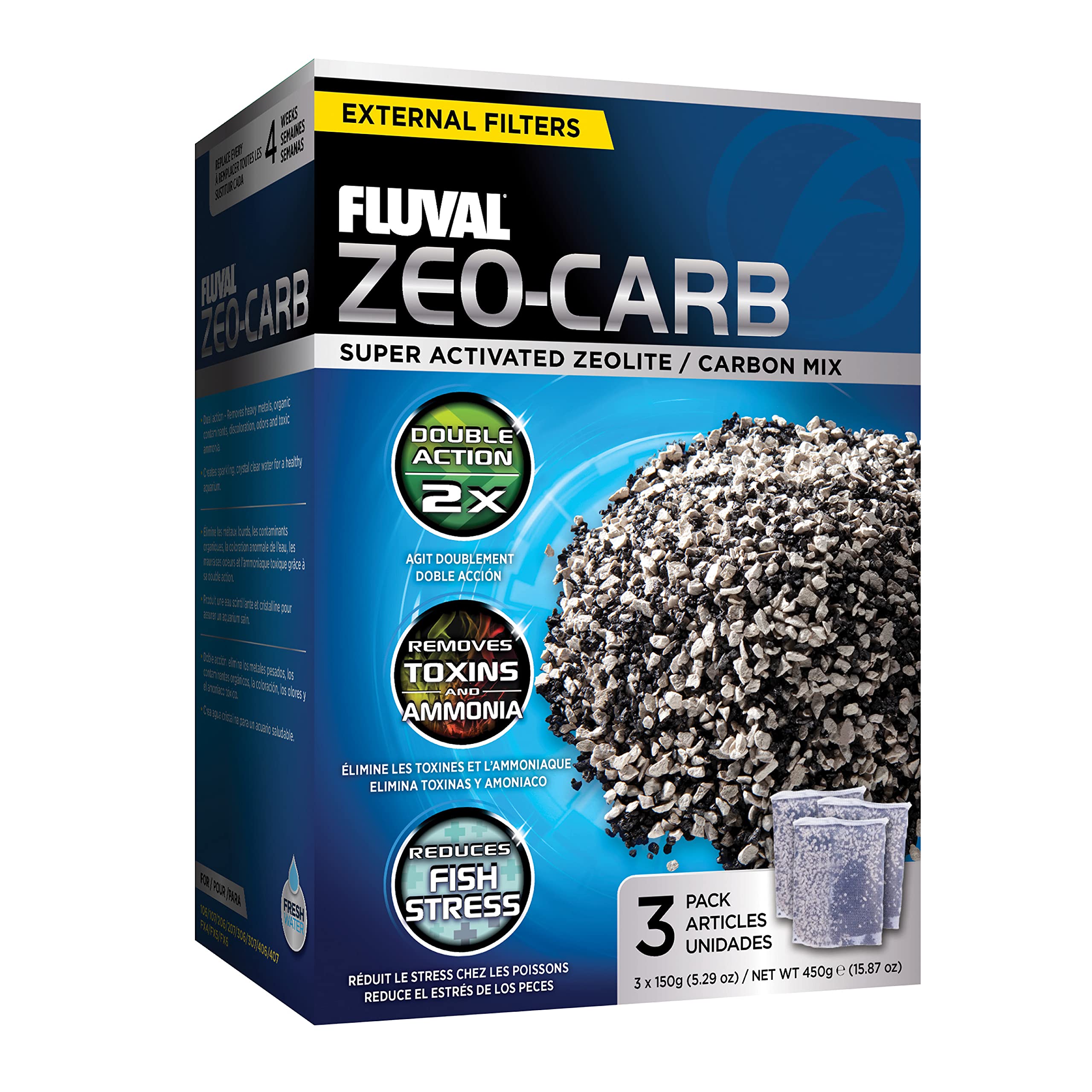 Meios De Filtro Químico Fluval Zeo-carb 150g, Pacote Com 3