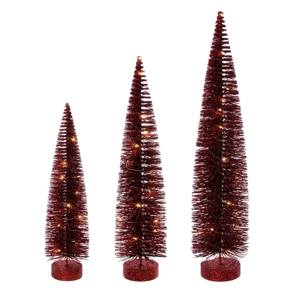 Conjunto De Árboles De Botella Iluminados Vickerman En Burdeos De 16-20-24 Cm