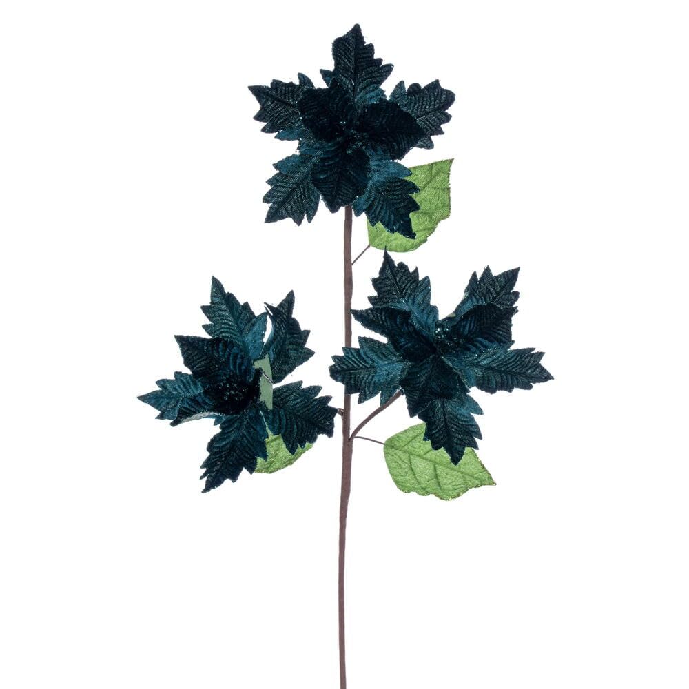 Trío De Poinsettias Vickerman De Terciopelo Verde Medianoche