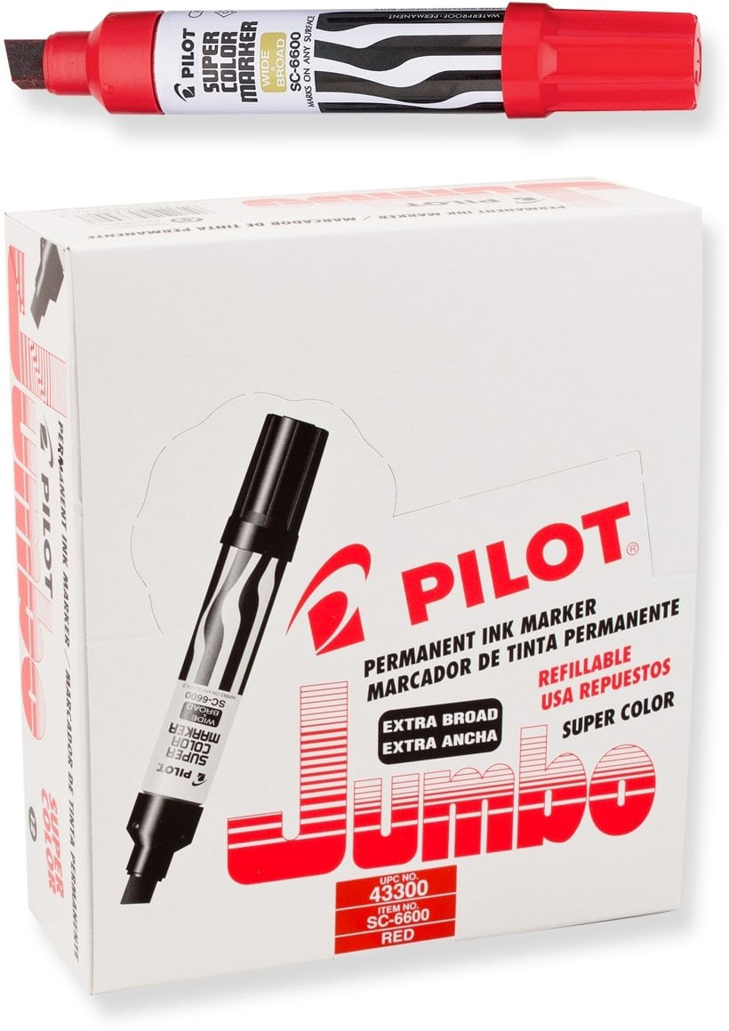 Marcadores Permanentes Pilot Super Color Jumbo Red Ink, Pacote Com 12