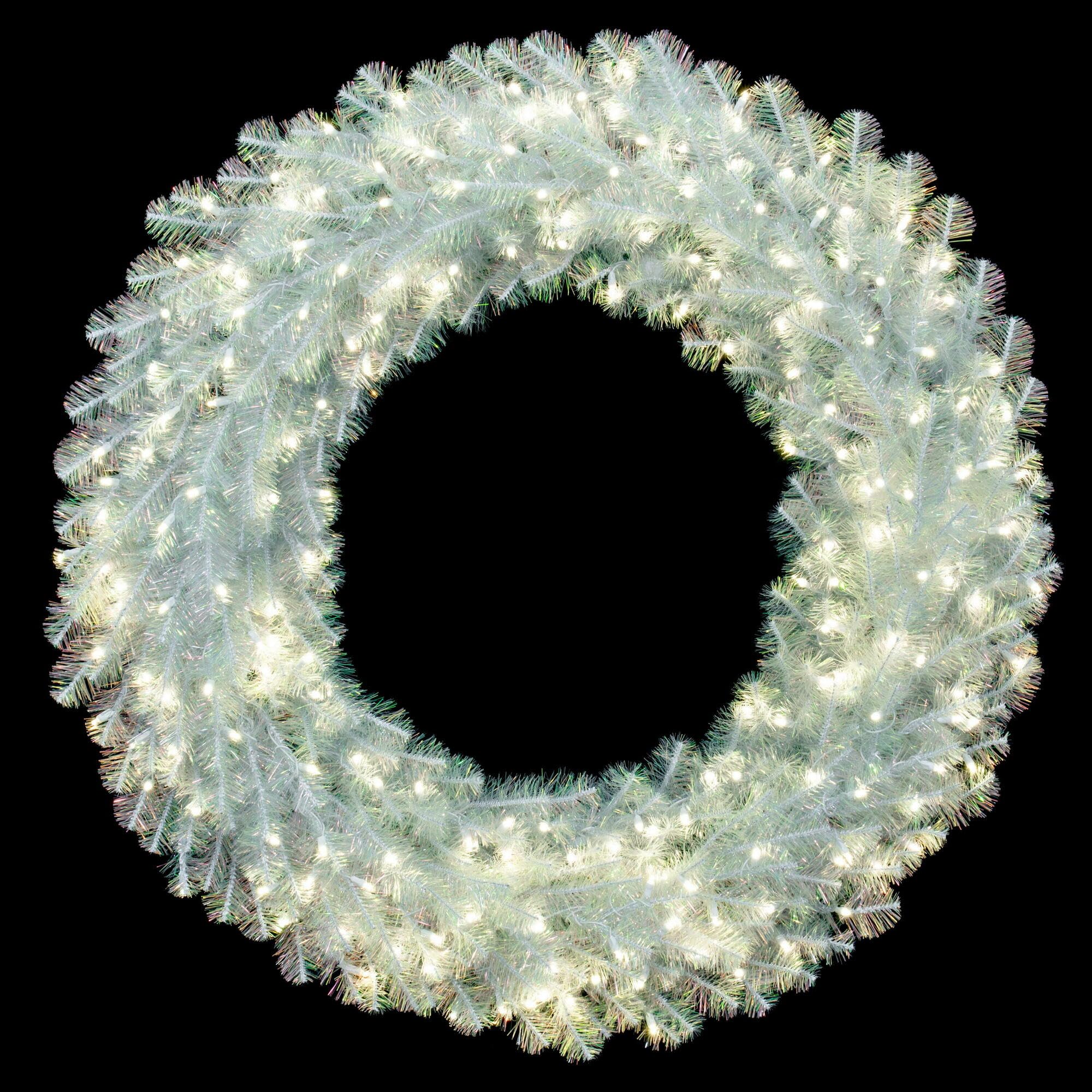 Corona Artificial Preiluminada Vickerman Iridiscentes Blancas De 48"