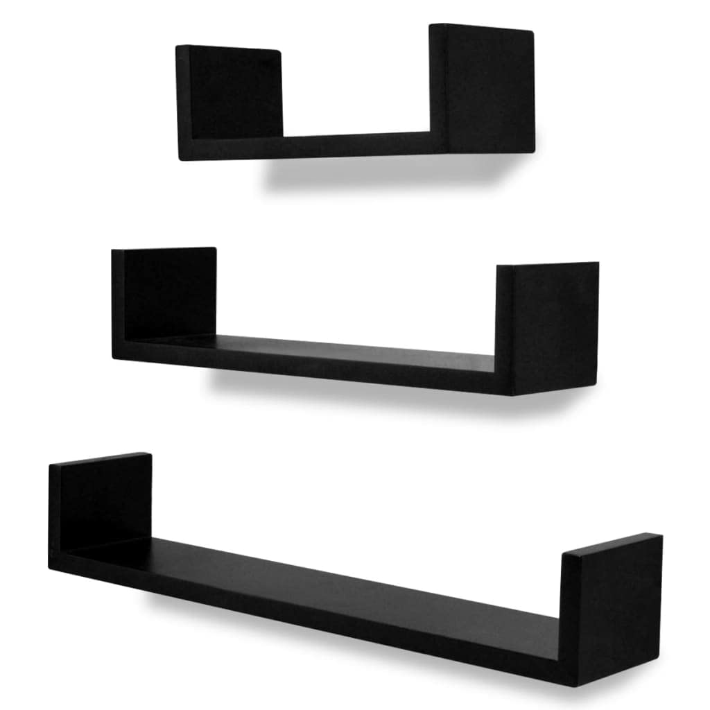 Set De Estantes De Pared En Forma De U Casafoyer 3 Unidades Negro Mdf