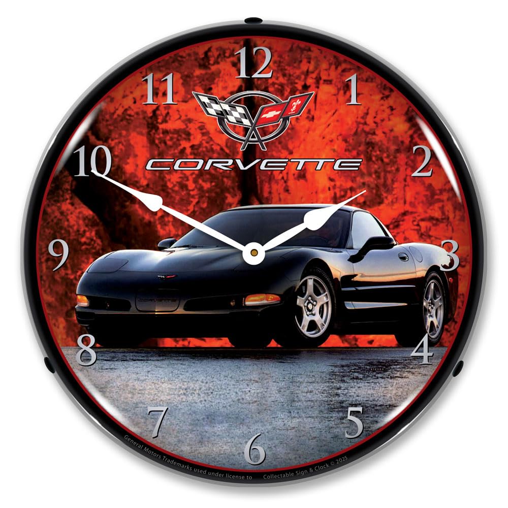 Reloj De Pared Coleccionable Con Señal Y Luz Led C5 Corvette