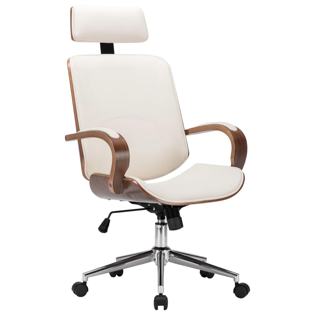 Silla De Oficina Giratoria Vidaxl Diseño Moderno En Cuero Sintético Crema