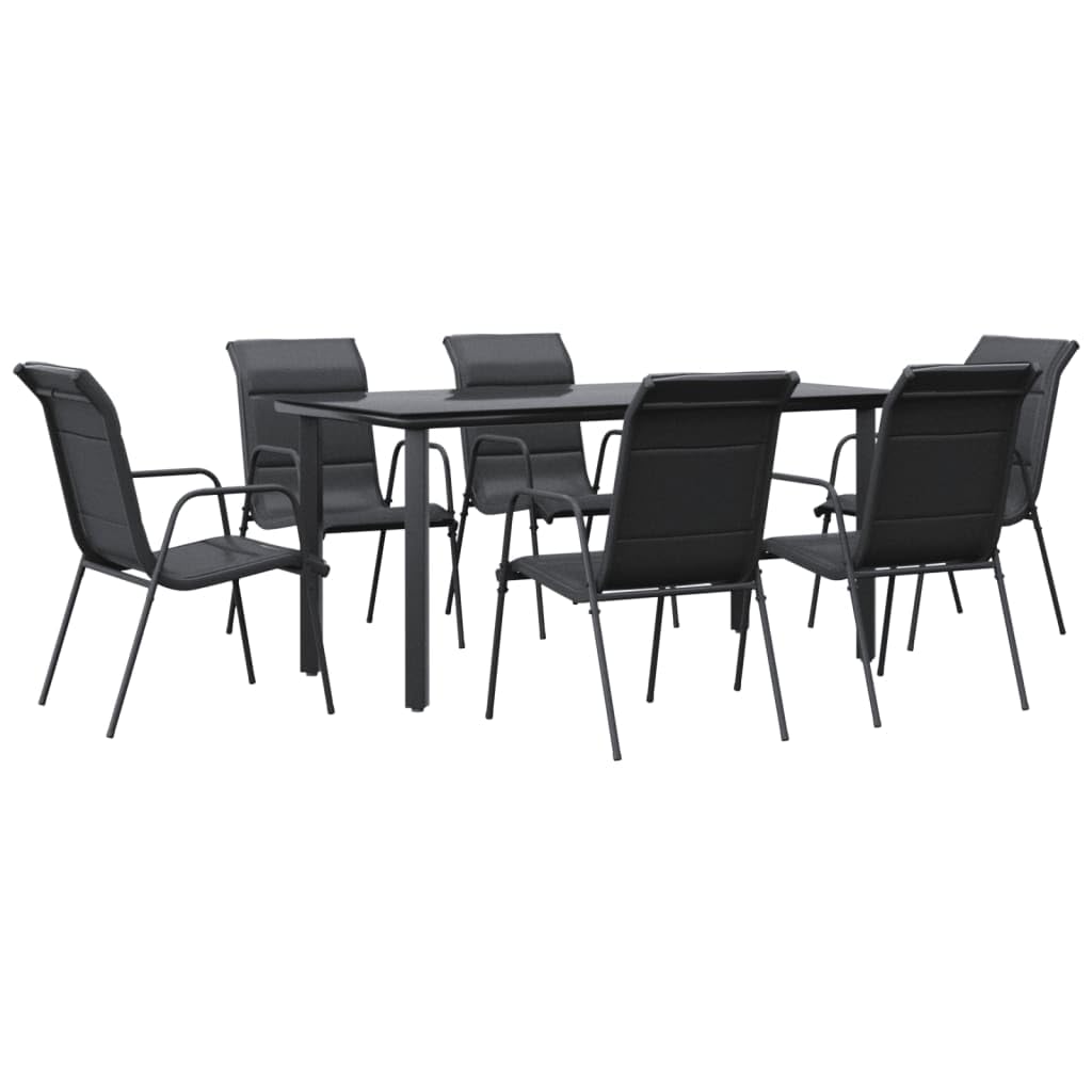 Set De Comedor Para Patio Casafoyer De 7 Piezas En Acero Negro Y Textileno