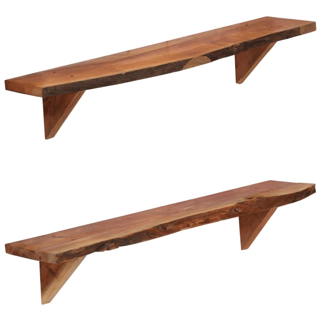 Set De 2 Estantes De Pared De Madera De Acacia Maciza Vidaxl 90x20x18 Cm