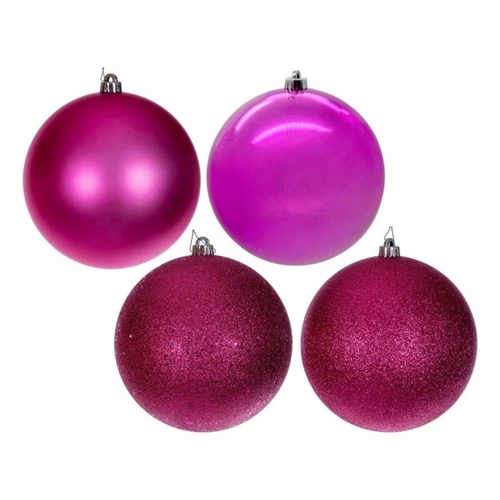 Set De Adornos Vickerman 10" Bolas De Plástico Acabado En Rosa Fucsia 4 Piezas