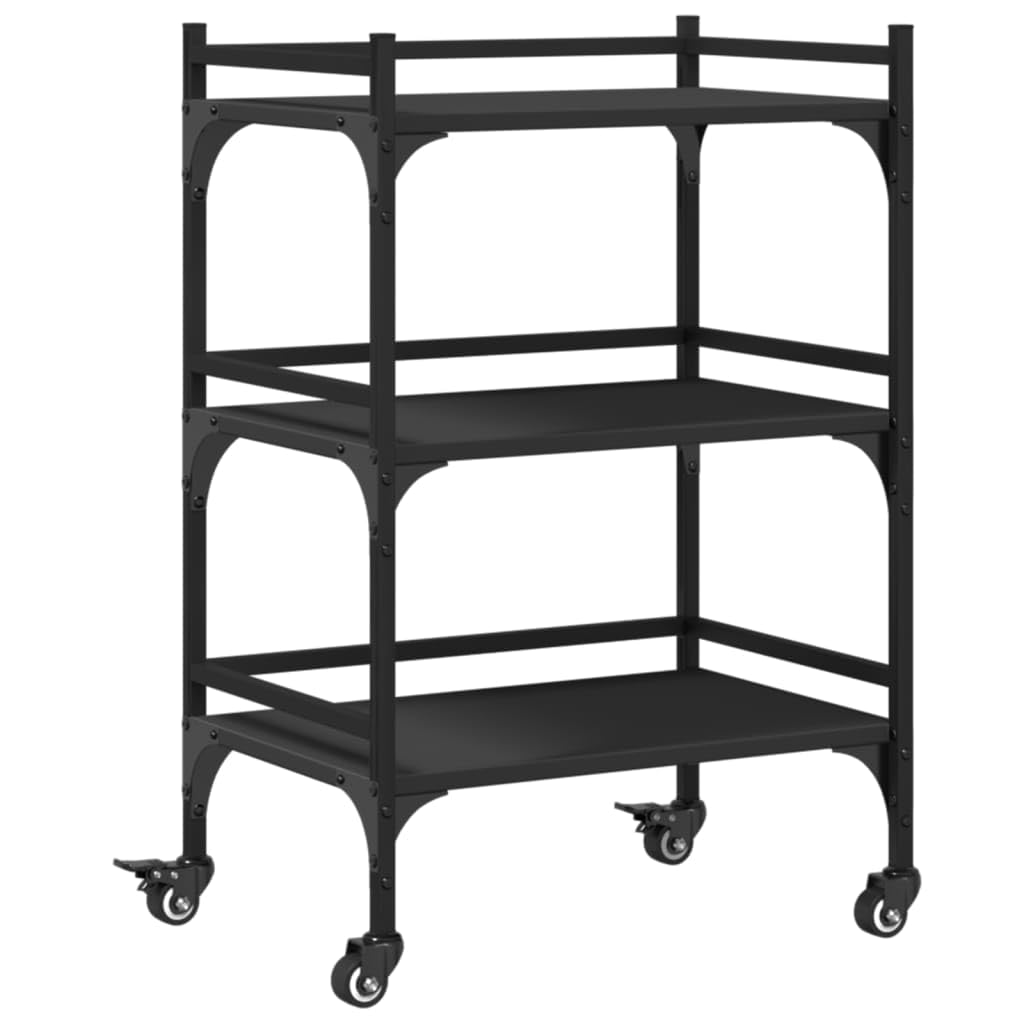 Carrito De Cocina Multifuncional Vidaxl Negro Con Ruedas